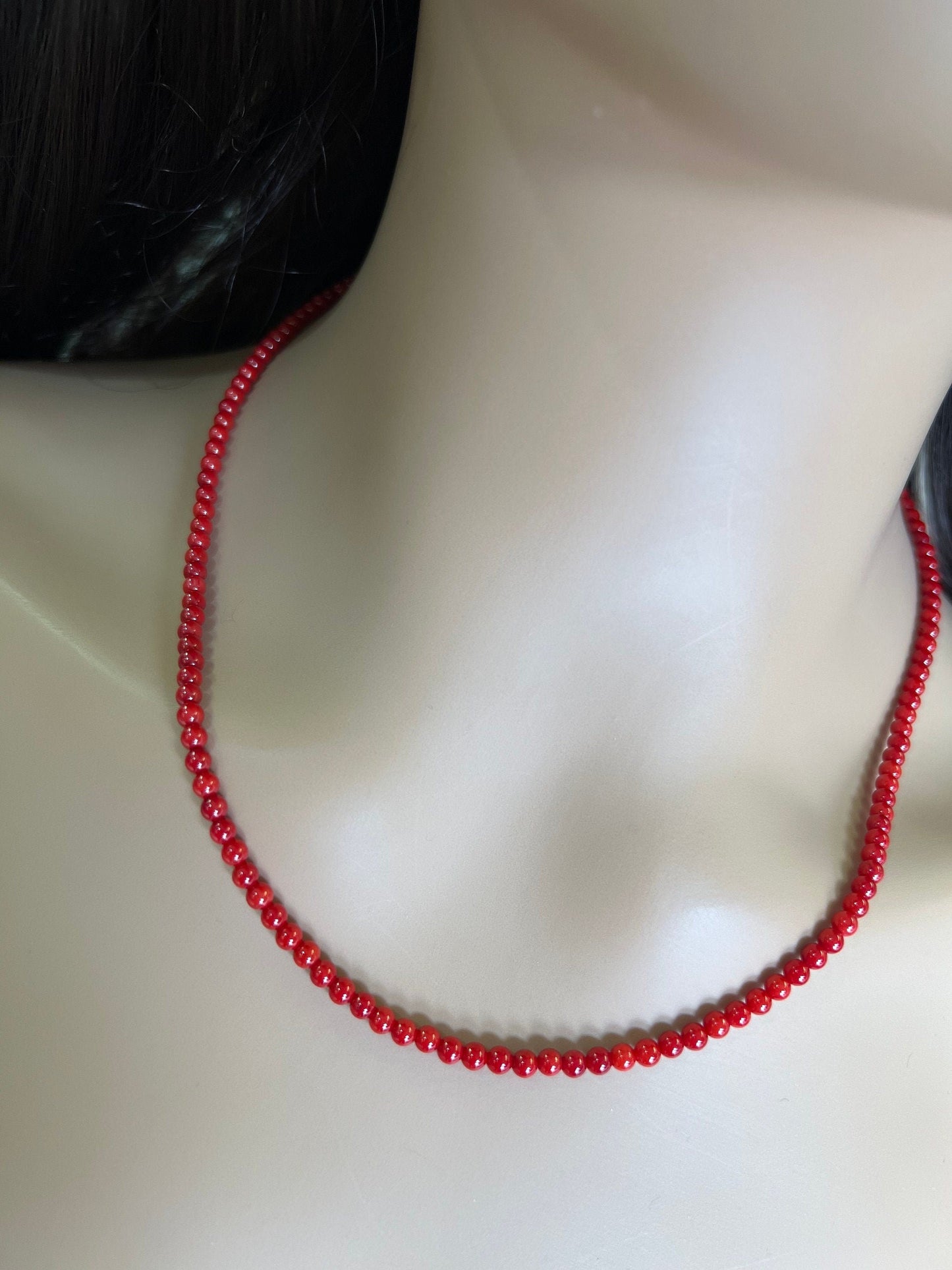 Bamboo Coral Red 4mm Smooth Round Genuine AAA Quality Necklace silver Lobster Clasp, Beach, Boho Gift for her,October Birthstone