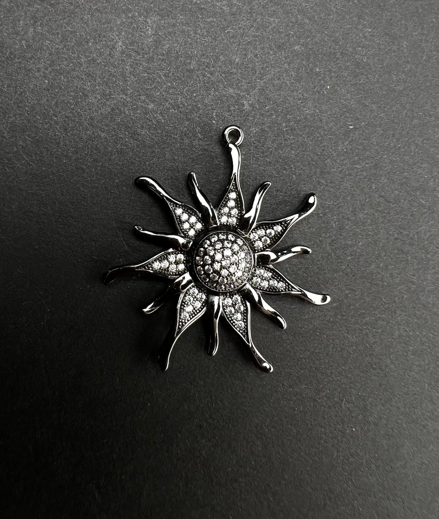 Cubic Zirconia micro pave diamond style Sunflower charm 35mm large pendant Jewelry .