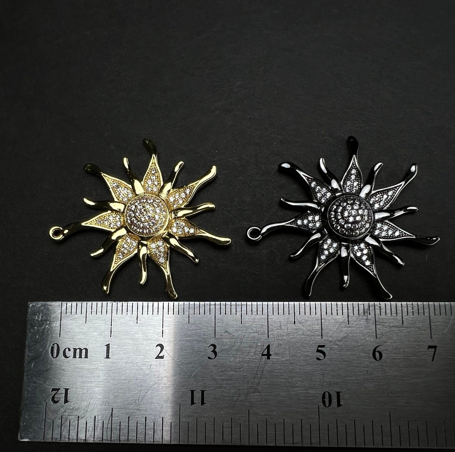 Cubic Zirconia micro pave diamond style Sunflower charm 35mm large pendant Jewelry .