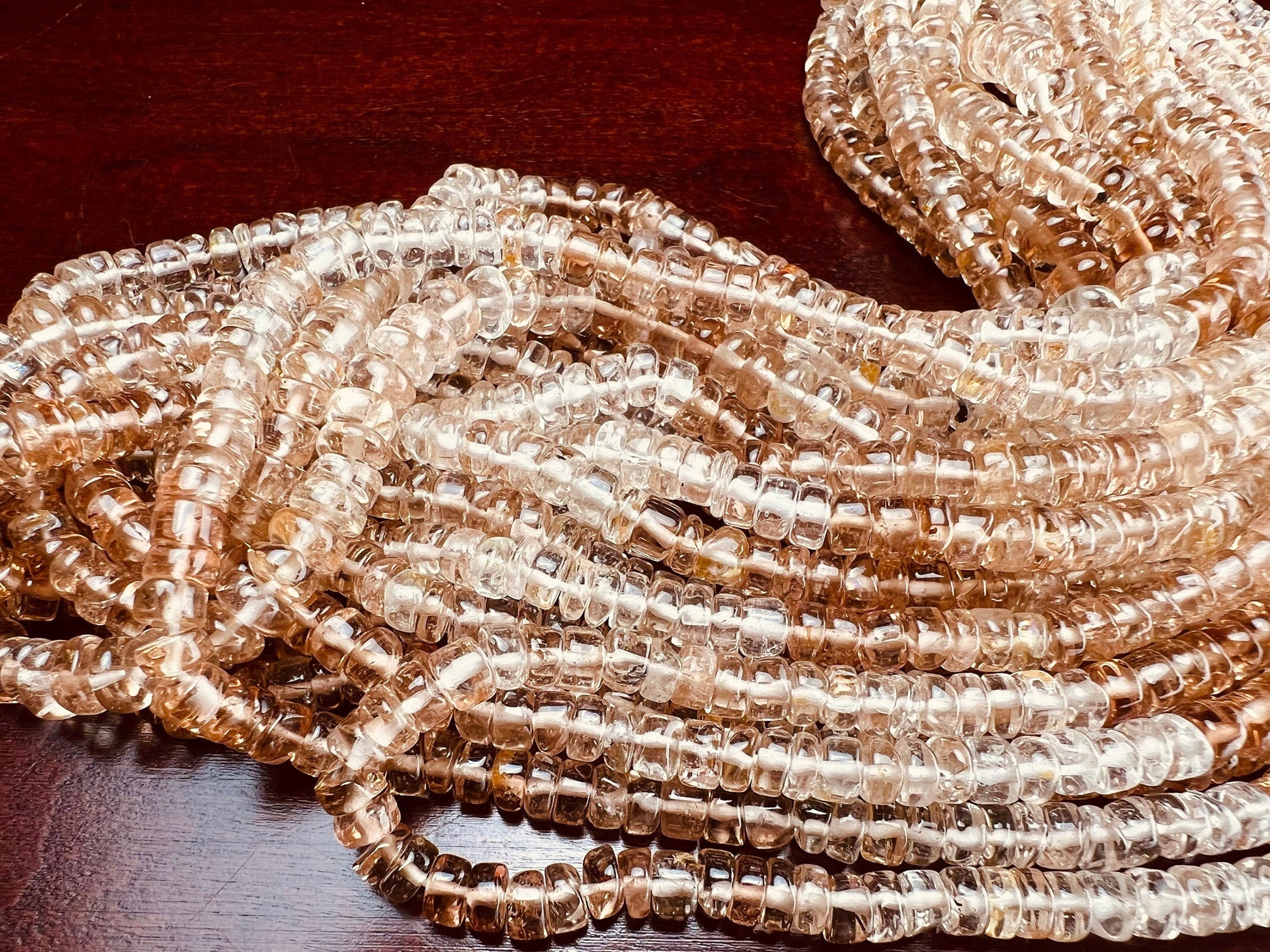 Imperial Topaz Smooth Heishi Roundel 4.5-6.5mm brown Shaded Natural gemstone beads Jewelry Making, 8” and 16” strand