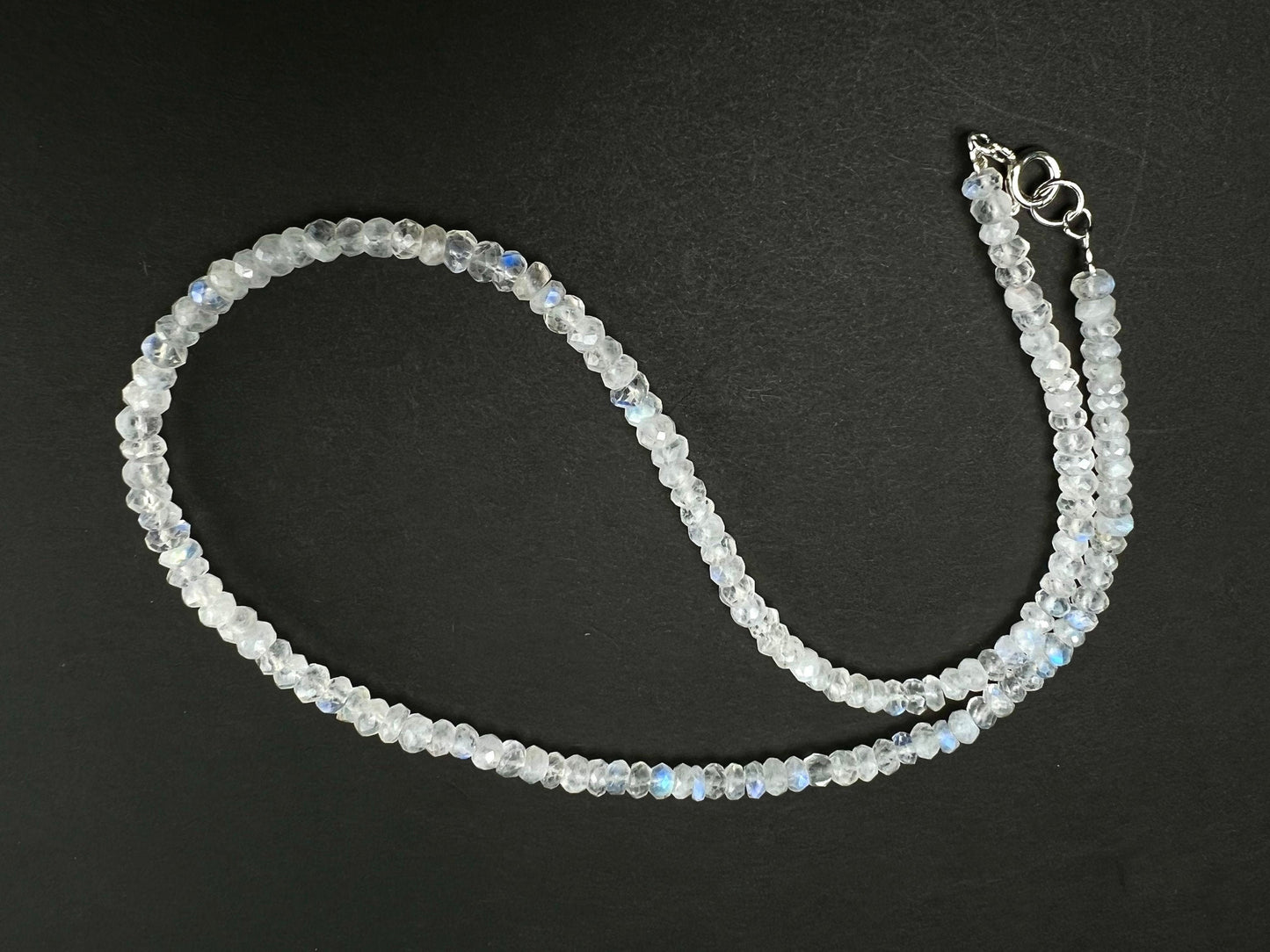 Natural Rainbow Moonstone 4.5-5mmFaceted Roundel 925 Sterling silver Necklace,Choker layering,prom,graduation June Birthstone, Precious Gift