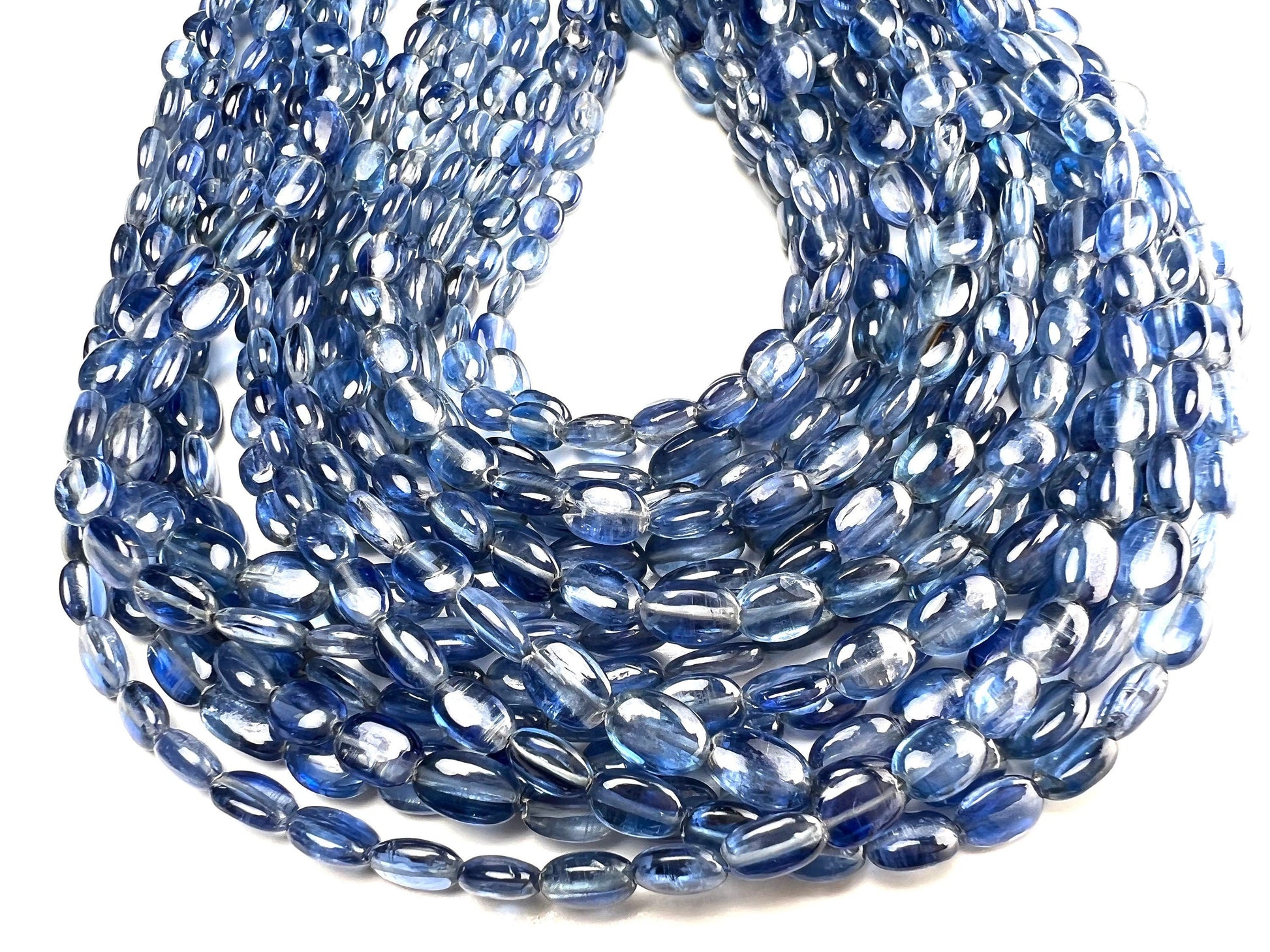 Natural Blue Kyanite Smooth Oval 5.5x7.5-8mm and 6.5x8.5-10mm AAA quality Jewelry Making Kyanite Beads 7”,14”strand