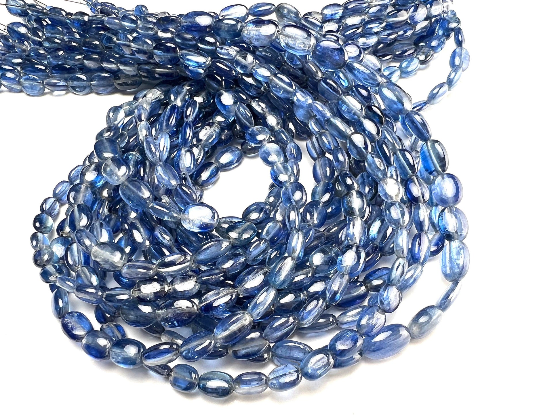 Natural Blue Kyanite Smooth Oval 5.5x7.5-8mm and 6.5x8.5-10mm AAA quality Jewelry Making Kyanite Beads 7”,14”strand