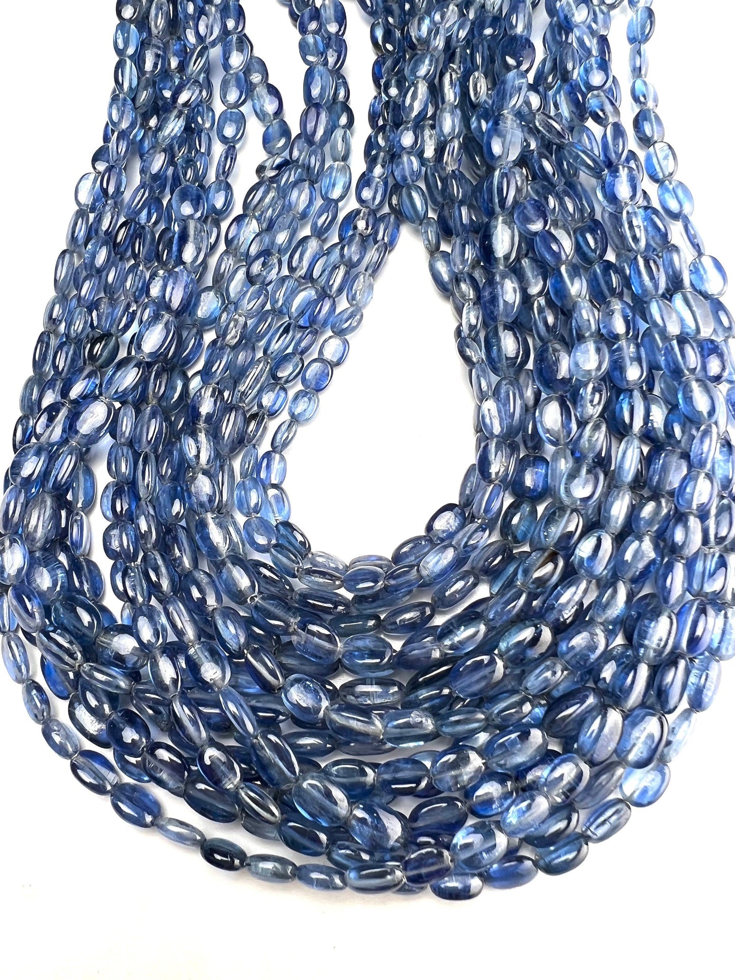 Natural Blue Kyanite Smooth Oval 5.5x7.5-8mm and 6.5x8.5-10mm AAA quality Jewelry Making Kyanite Beads 7”,14”strand