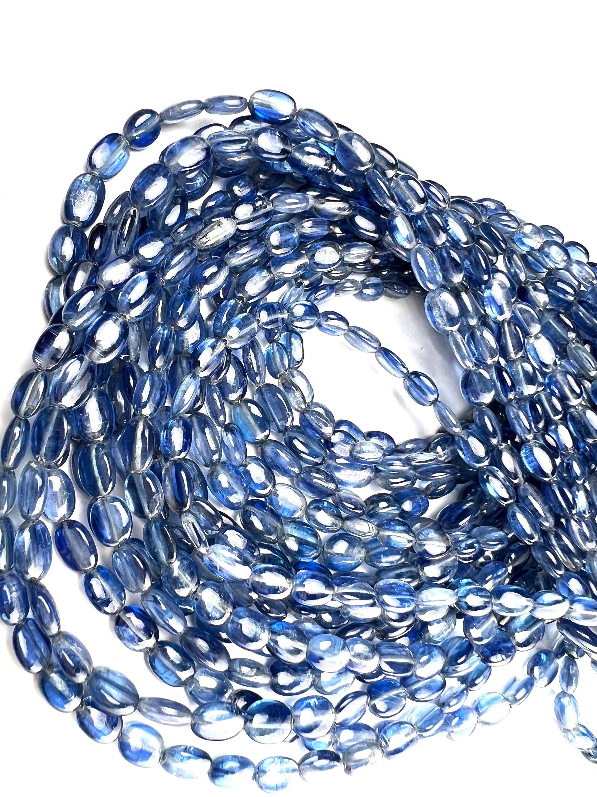 Natural Blue Kyanite Smooth Oval 5.5x7.5-8mm and 6.5x8.5-10mm AAA quality Jewelry Making Kyanite Beads 7”,14”strand