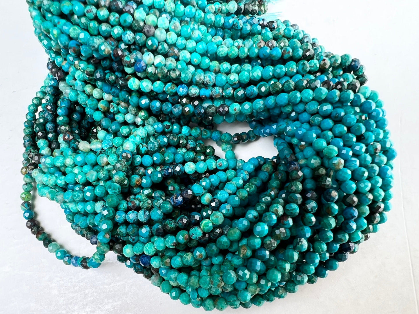 Natural Chrysocolla 2.5mm Round Faceted Micro Diamond cut 12.5&quot; Strand, Beautiful blue green AAA Quality quality jewelry making beads.