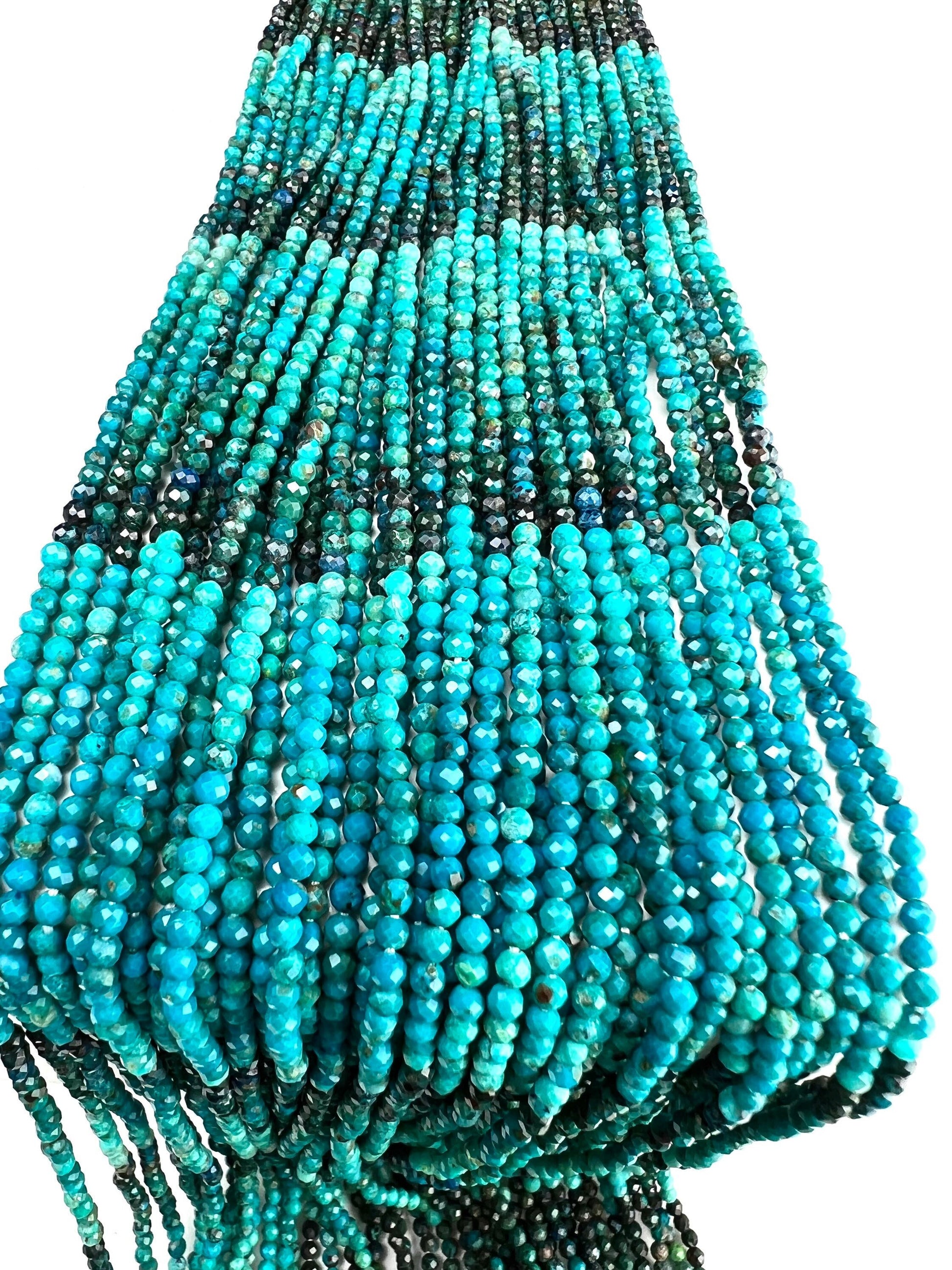 Natural Chrysocolla 2.5mm Round Faceted Micro Diamond cut 12.5&quot; Strand, Beautiful blue green AAA Quality quality jewelry making beads.