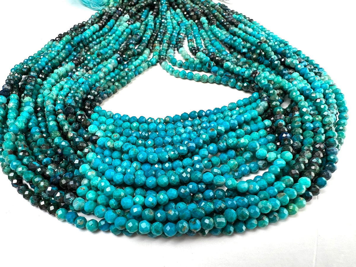 Natural Chrysocolla 2.5mm Round Faceted Micro Diamond cut 12.5" Strand, Beautiful blue green AAA Quality quality jewelry making beads.