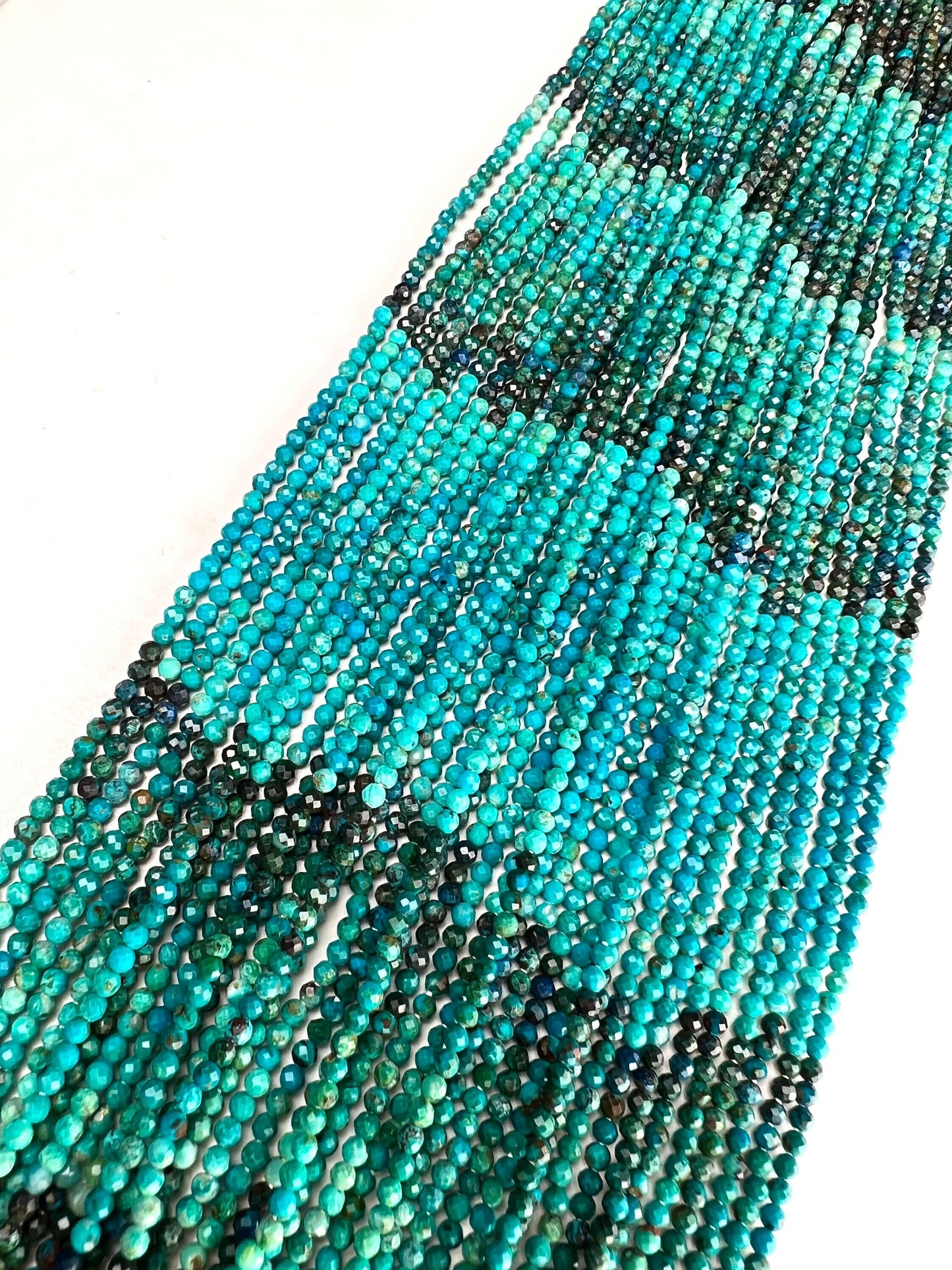 Natural Chrysocolla 2.5mm Round Faceted Micro Diamond cut 12.5&quot; Strand, Beautiful blue green AAA Quality quality jewelry making beads.