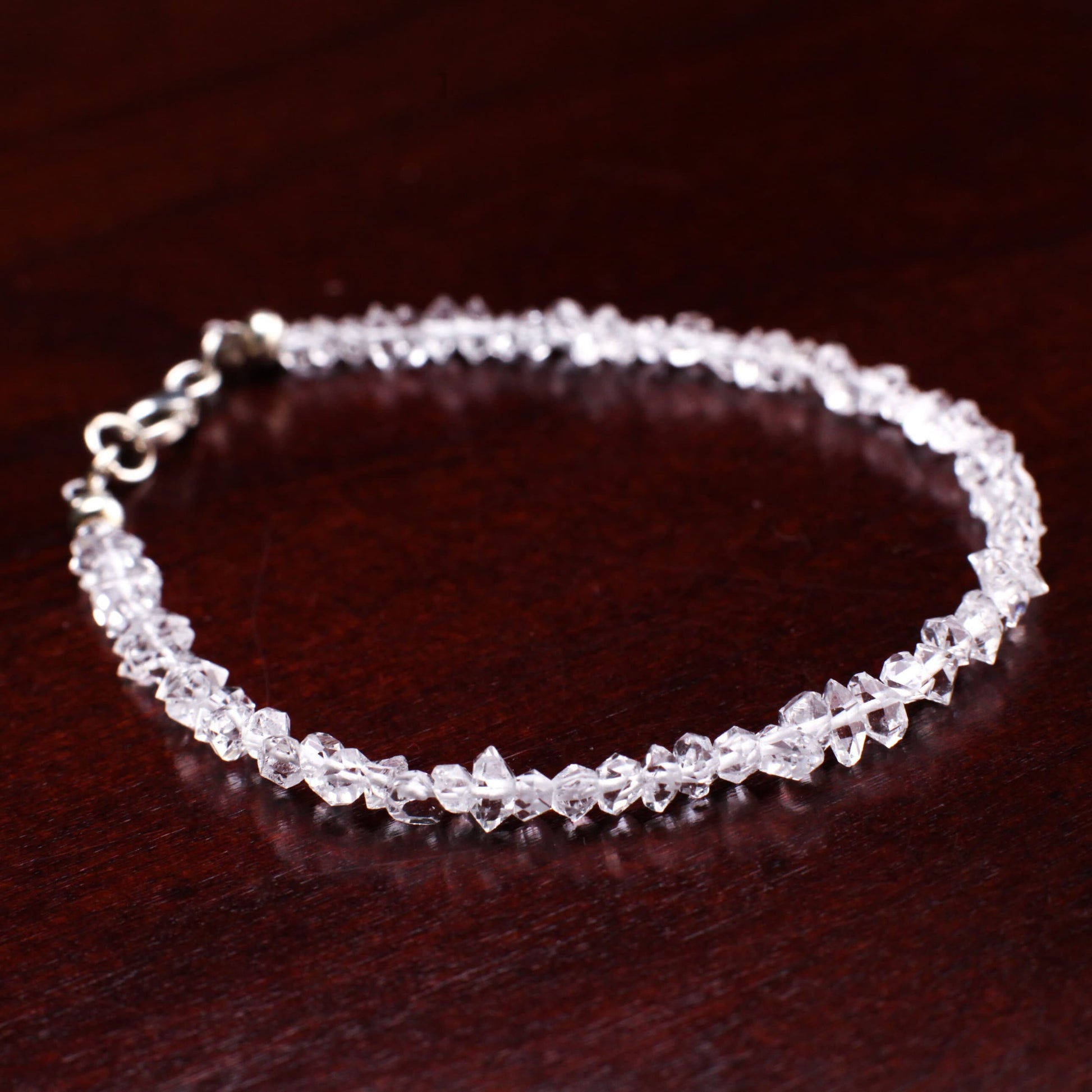 Herkimer Diamond 2x4-3x5mm Raw Beaded Bracelet DoubleTerminated Raw Sparkly Clear AAA High Quality Herkimer Diamond Quartz , precious gift