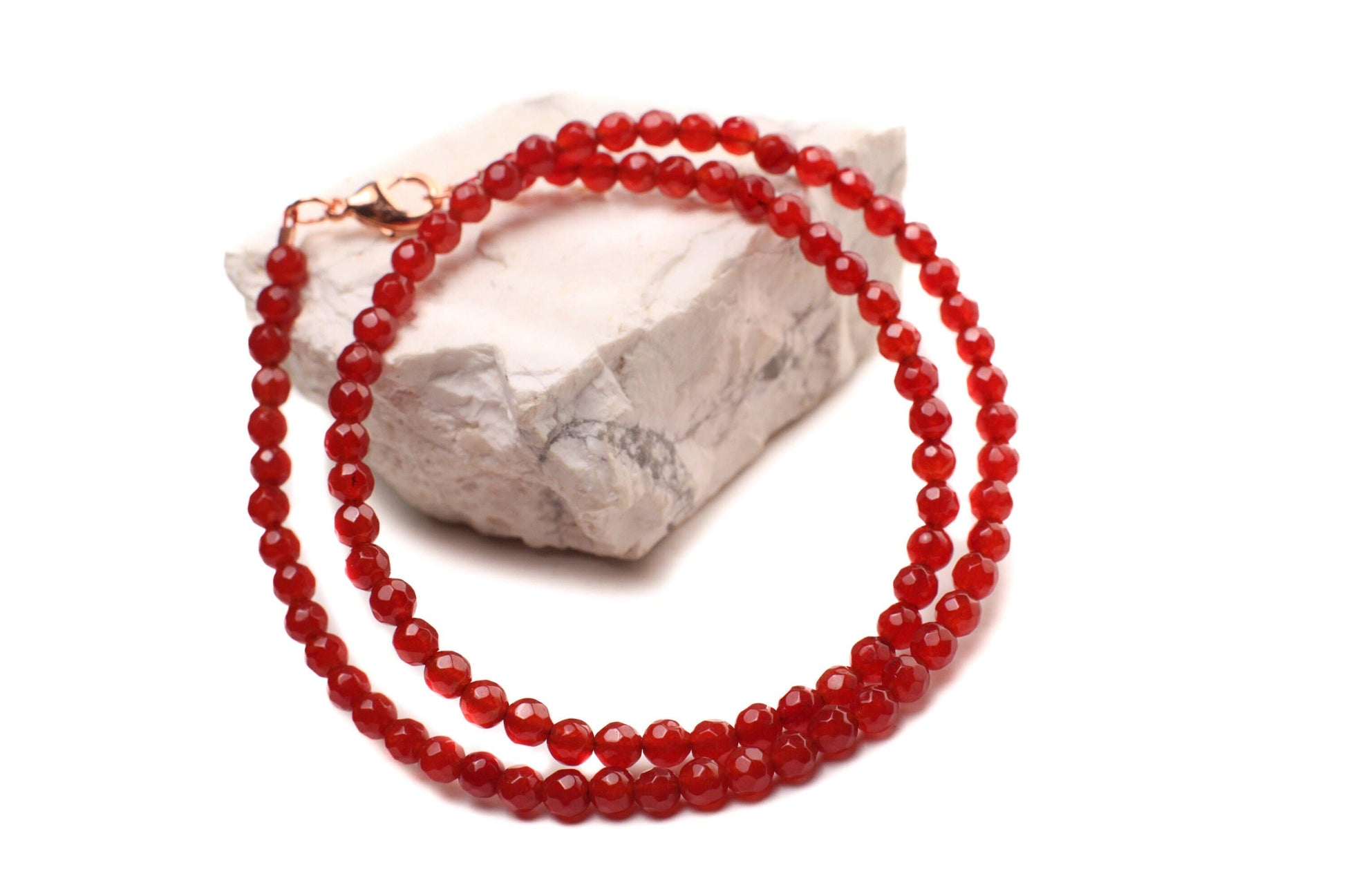 Natural Red Carnelian 4mm Faceted Healing Gemstones in Rose Gold Clasp Necklace, Choker, Layering gift