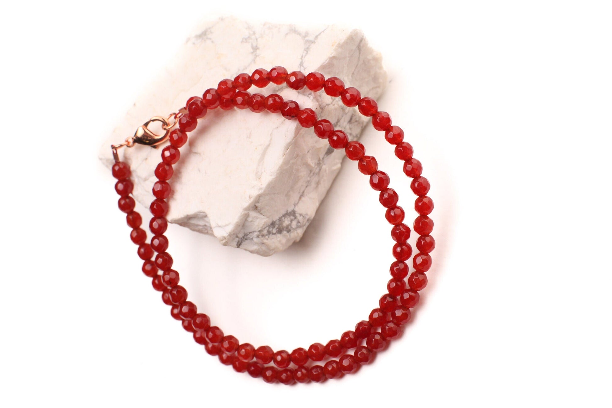 Natural Red Carnelian 4mm Faceted Healing Gemstones in Rose Gold Clasp Necklace, Choker, Layering gift