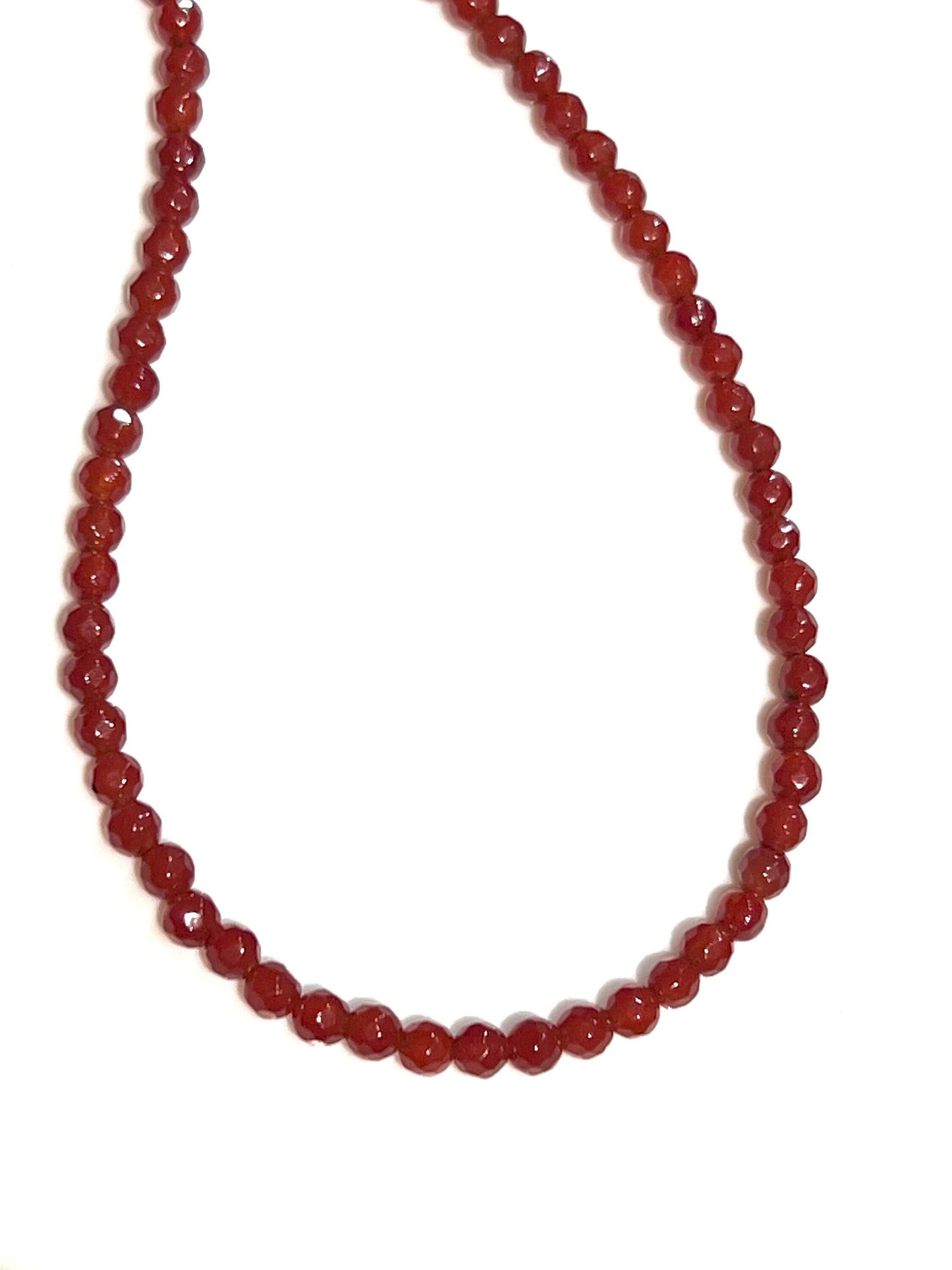 Natural Red Carnelian 4mm Faceted Healing Gemstones in Rose Gold Clasp Necklace, Choker, Layering gift