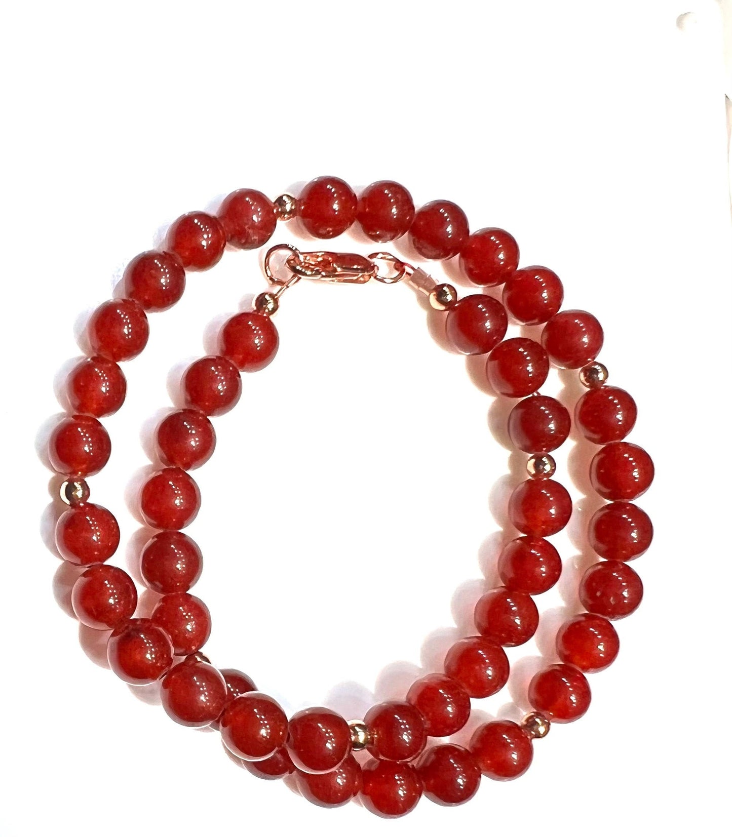 Natural Red Carnelian 8mm smooth round Healing Gemstones Rose Gold Necklace, choker, layering gift