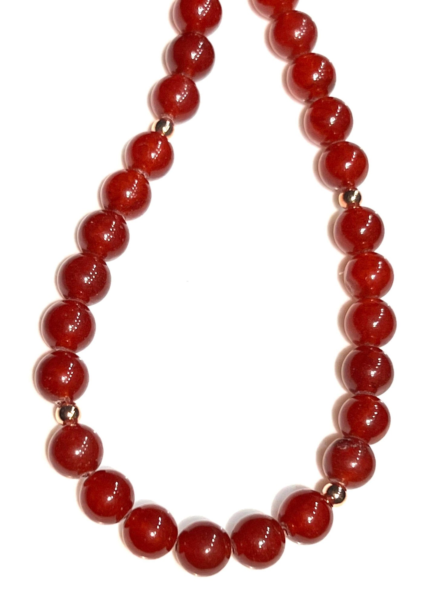 Natural Red Carnelian 8mm smooth round Healing Gemstones Rose Gold Necklace, choker, layering gift