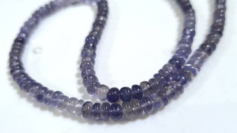 Iolite Blue shaded water Sapphire 5mm smooth Roundel AAA quality Necklace in 925 Sterling Silver gift