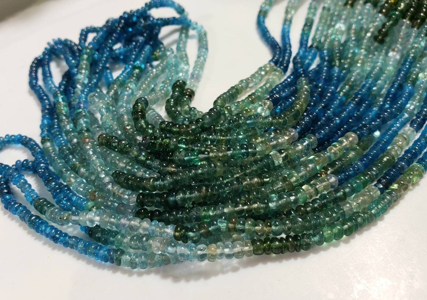 Natural Apatite blue green shaded 3-3.5mm smooth roundel beads for jewelry making roundel beads 8&quot;,16&quot; strand