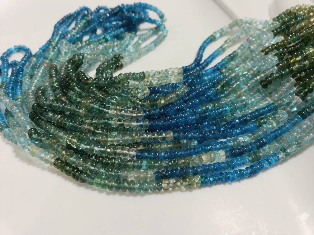 Natural Apatite blue green shaded 3-3.5mm smooth roundel beads for jewelry making roundel beads 8&quot;,16&quot; strand