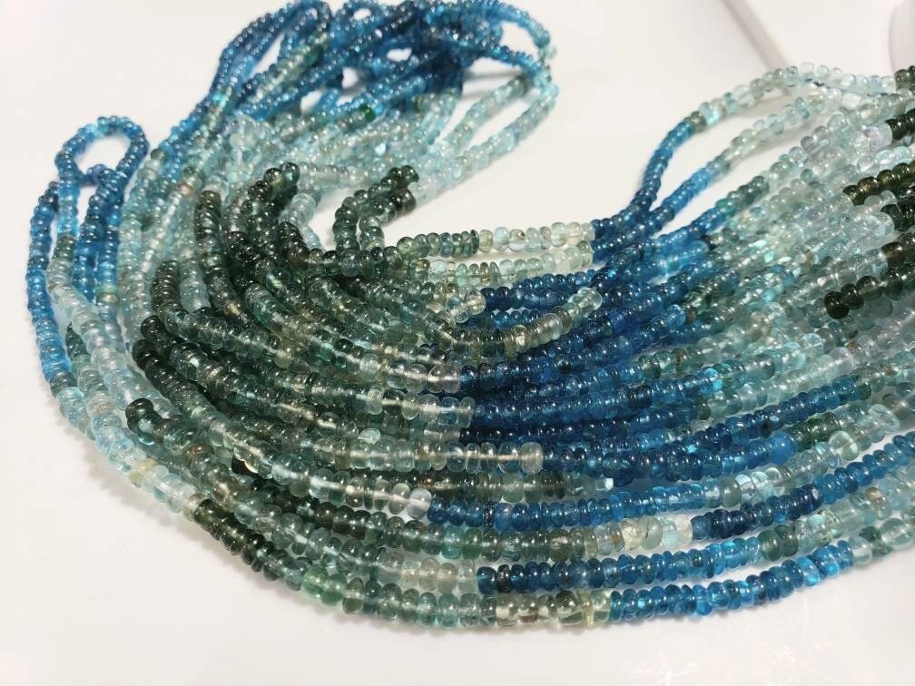 Natural Apatite blue green shaded 3-3.5mm smooth roundel beads for jewelry making roundel beads 8",16" strand