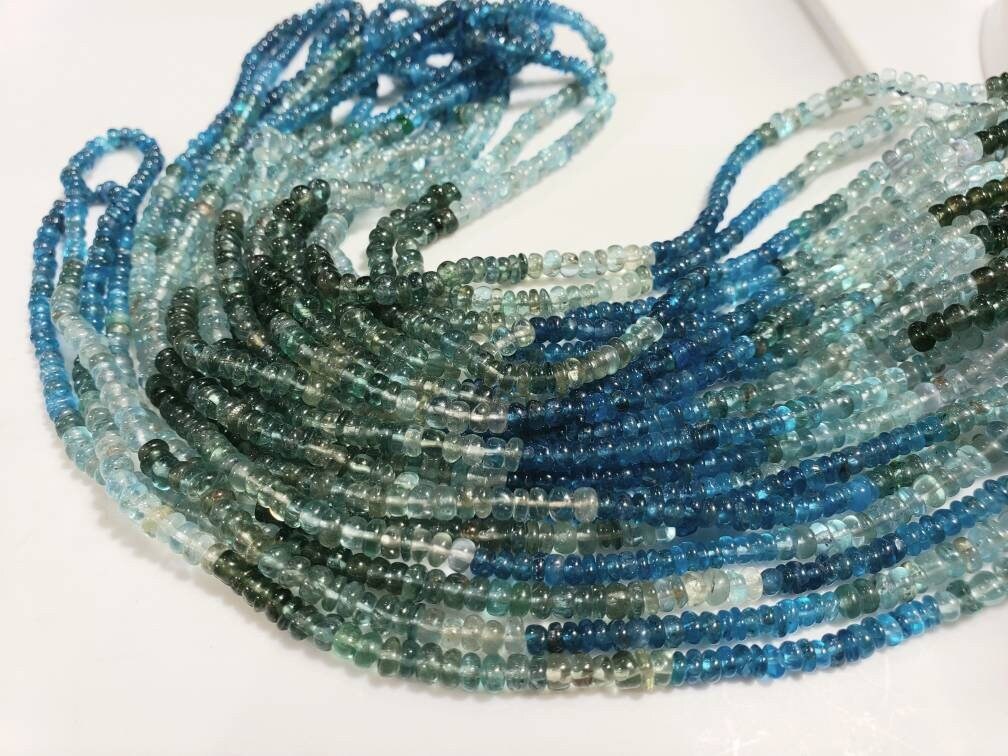 Natural Apatite blue green shaded 3-3.5mm smooth roundel beads for jewelry making roundel beads 8&quot;,16&quot; strand