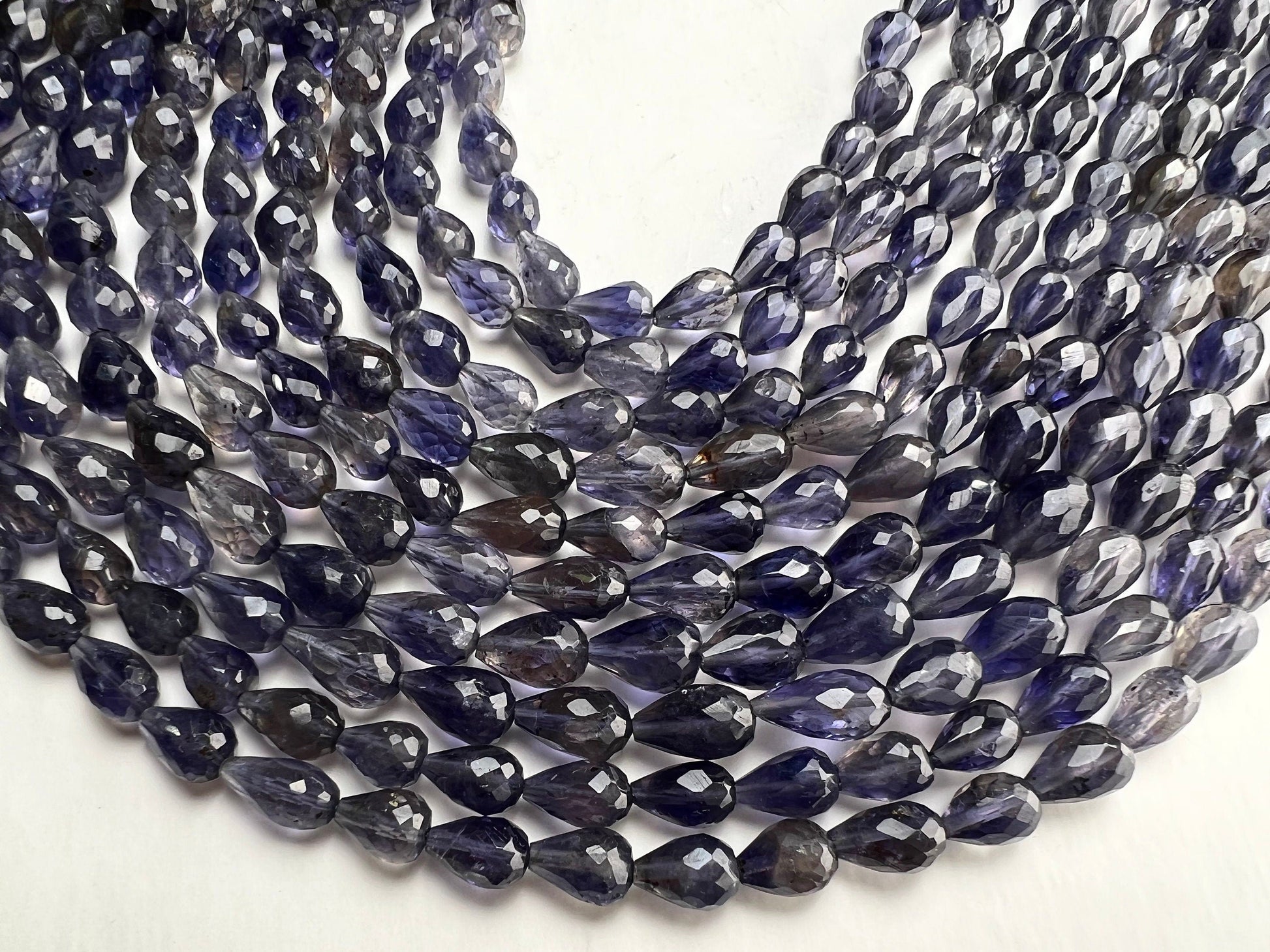 Genuine Iolite Water Sapphire Faceted Round Drop Briolette top to bottom drilled 5-6x-5.5-8mm Beautiful Rare Gemstone Jewelry Making Beads
