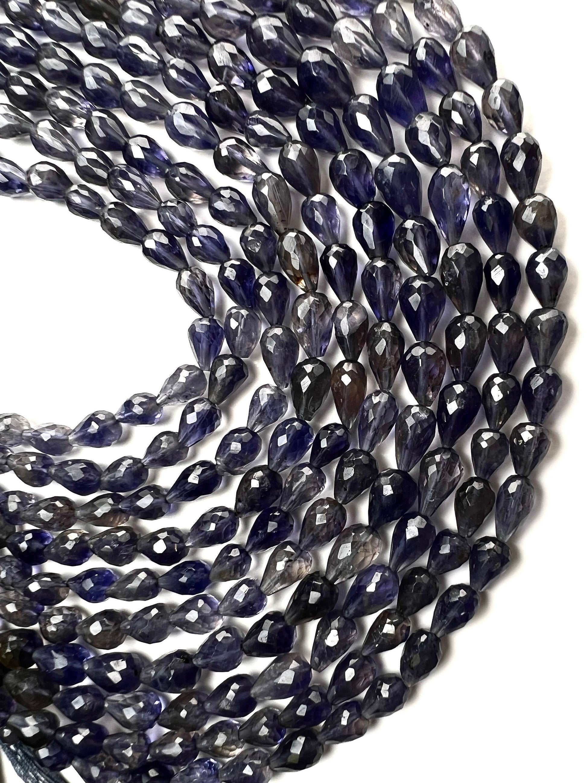 Genuine Iolite Water Sapphire Faceted Round Drop Briolette top to bottom drilled 5-6x-5.5-8mm Beautiful Rare Gemstone Jewelry Making Beads