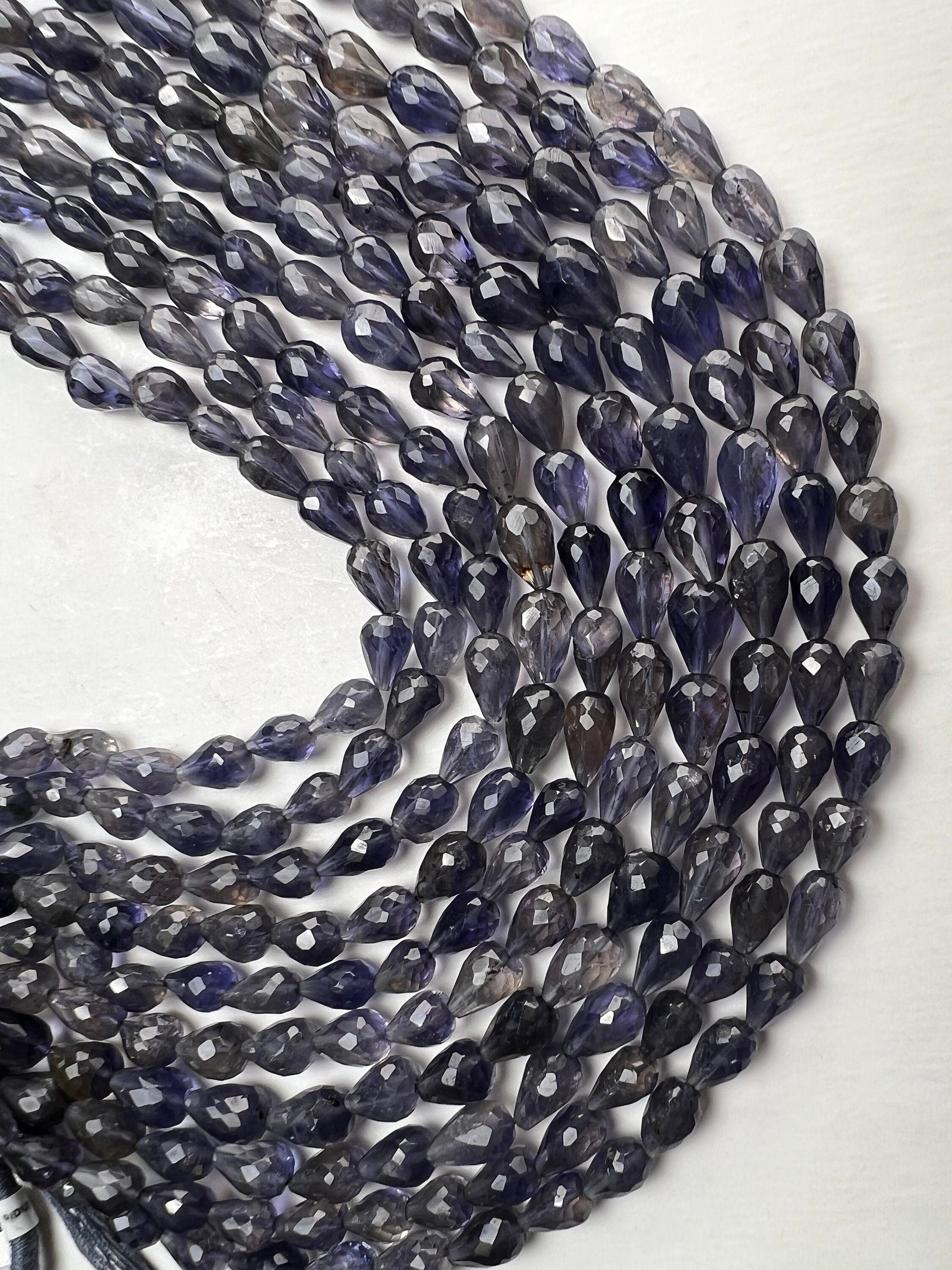 Genuine Iolite Water Sapphire Faceted Round Drop Briolette top to bottom drilled 5-6x-5.5-8mm Beautiful Rare Gemstone Jewelry Making Beads