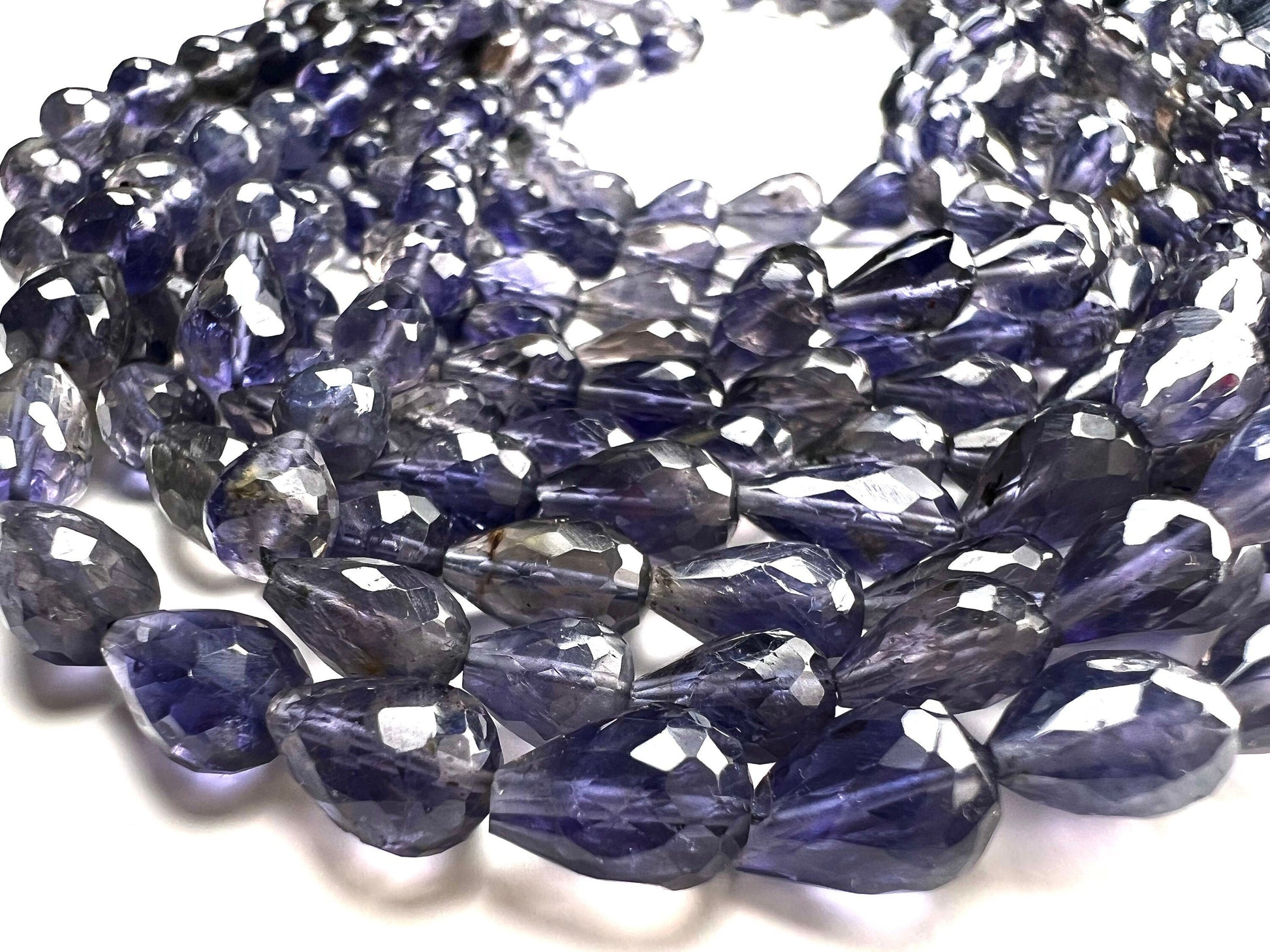 Genuine Iolite Water Sapphire Faceted Round Drop Briolette top to bottom drilled 5-6x-5.5-8mm Beautiful Rare Gemstone Jewelry Making Beads