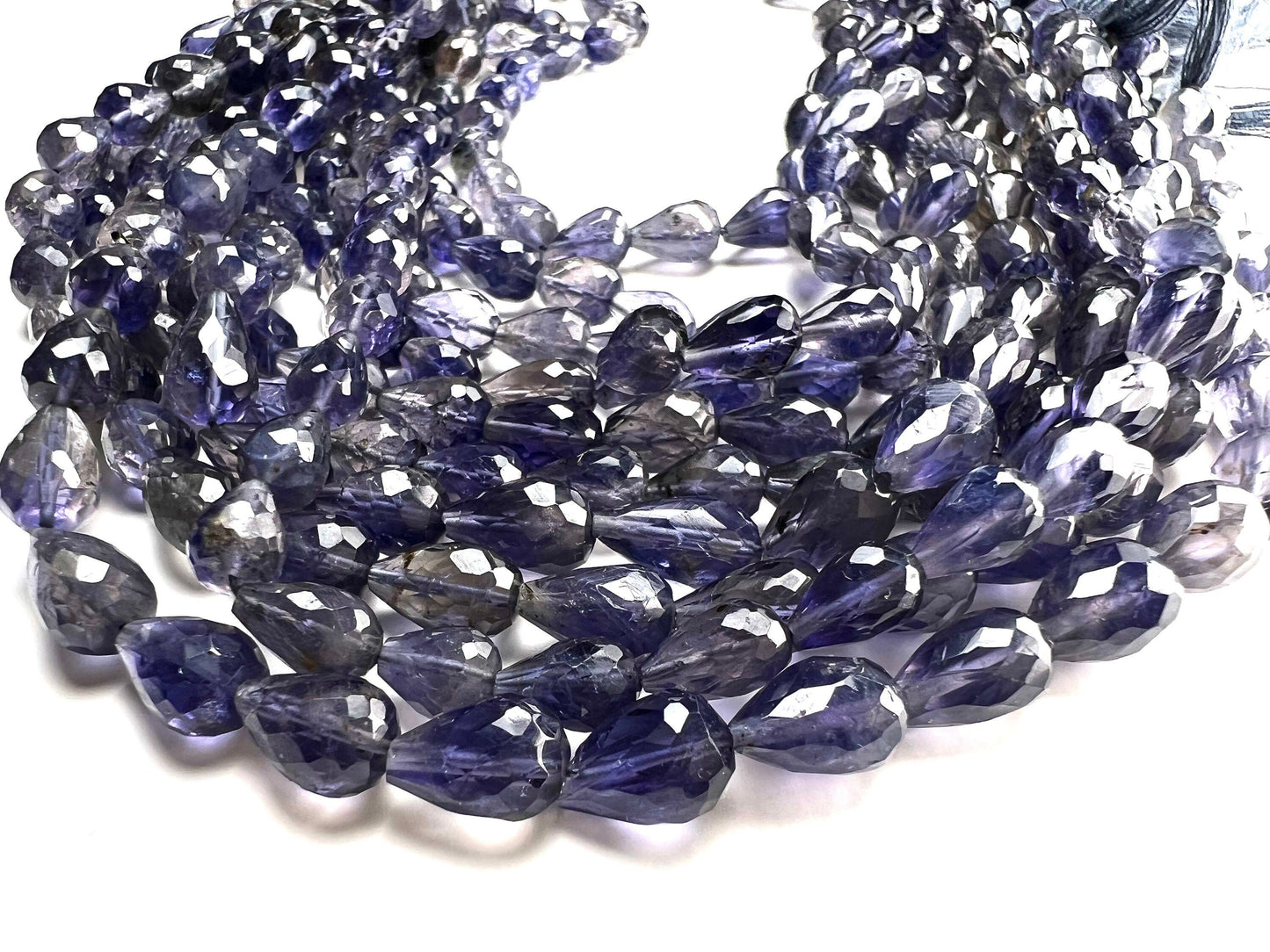 Genuine Iolite Water Sapphire Faceted Round Drop Briolette top to bottom drilled 5-6x-5.5-8mm Beautiful Rare Gemstone Jewelry Making Beads