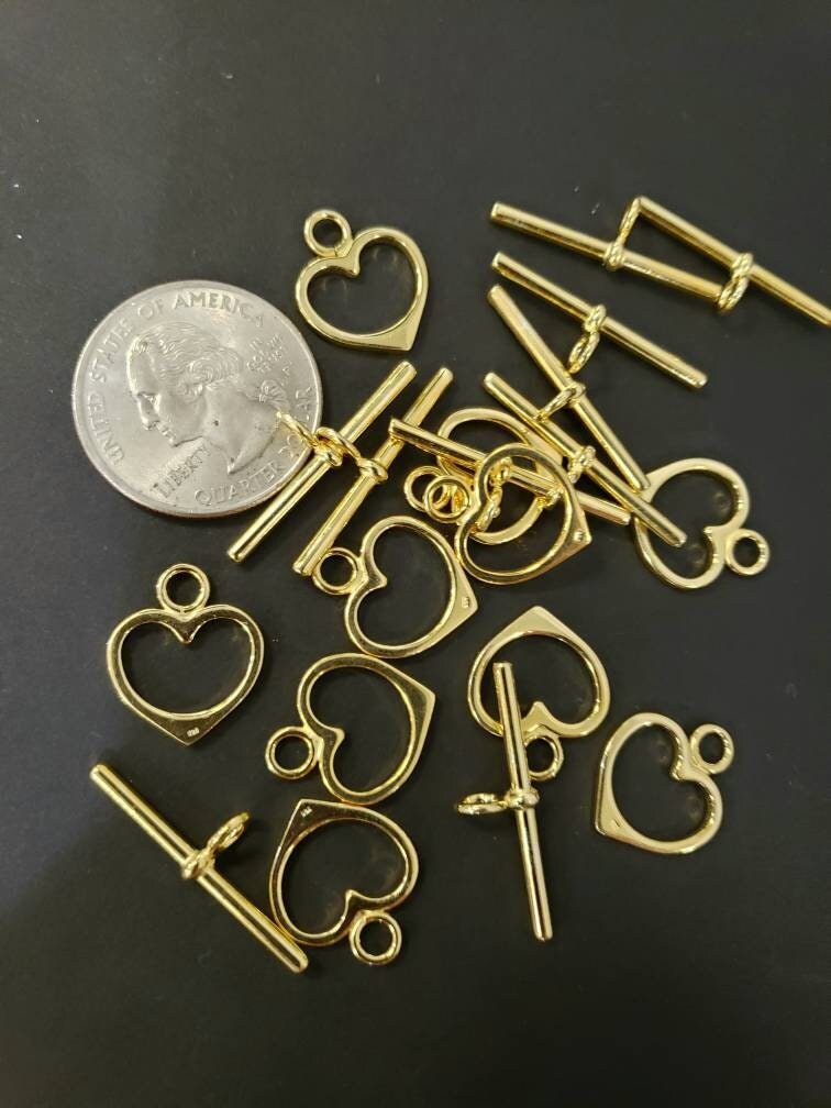 18k gold vermeil 14mm heart toggle clasp.1 set,18k gold over 925 Sterling Silver.925 stamped,high quality