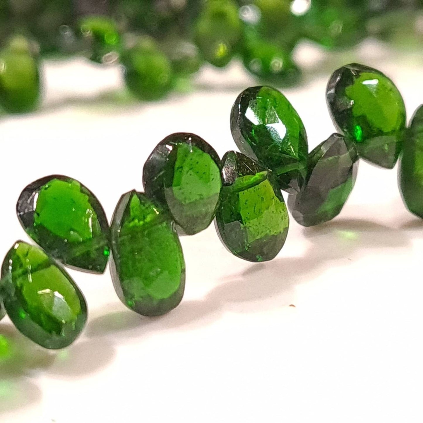 Natural Chrome Diopside 5-6x8-9mm Faceted Teardrop Beads, AAA High Quality Rare beautiful Green Chrome diopside Beads. 6pcs, 12pcs