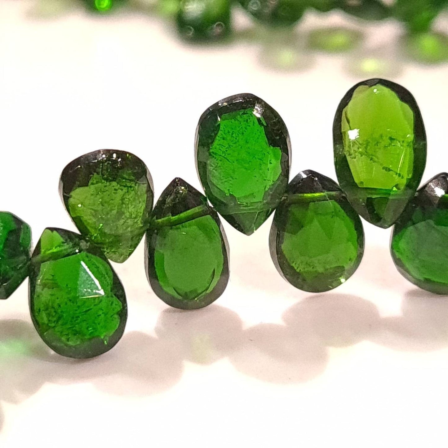 Natural Chrome Diopside 5-6x8-9mm Faceted Teardrop Beads, AAA High Quality Rare beautiful Green Chrome diopside Beads. 6pcs, 12pcs