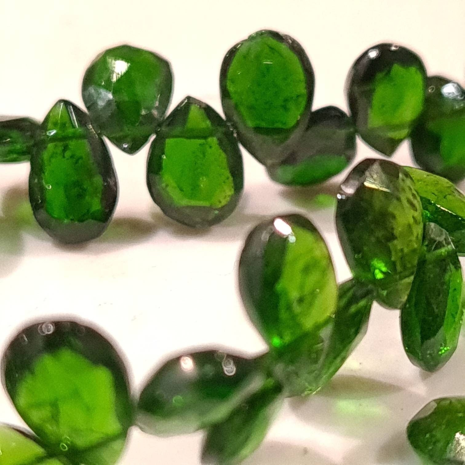 Natural Chrome Diopside 5-6x8-9mm Faceted Teardrop Beads, AAA High Quality Rare beautiful Green Chrome diopside Beads. 6pcs, 12pcs