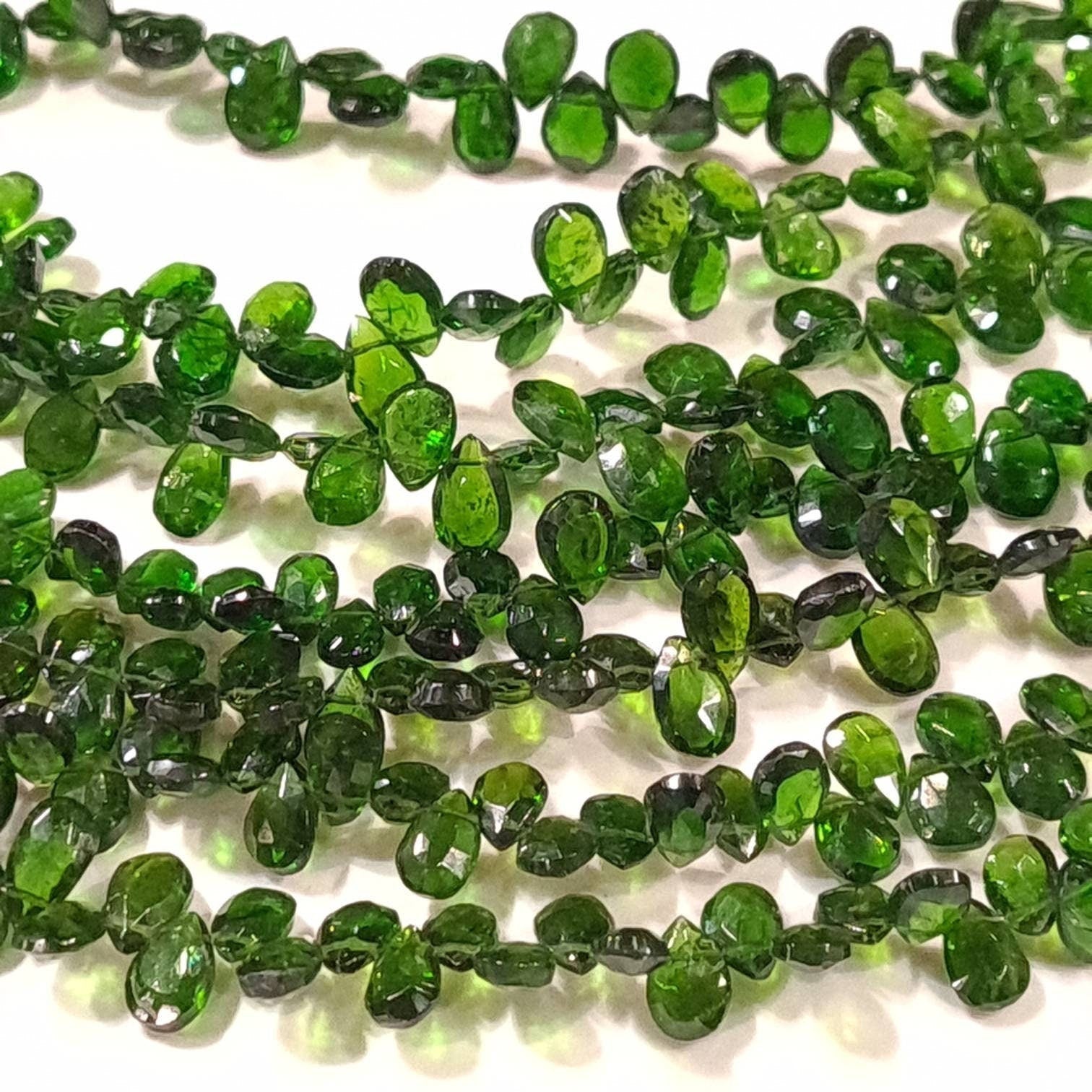 Natural Chrome Diopside 5-6x8-9mm Faceted Teardrop Beads, AAA High Quality Rare beautiful Green Chrome diopside Beads. 6pcs, 12pcs