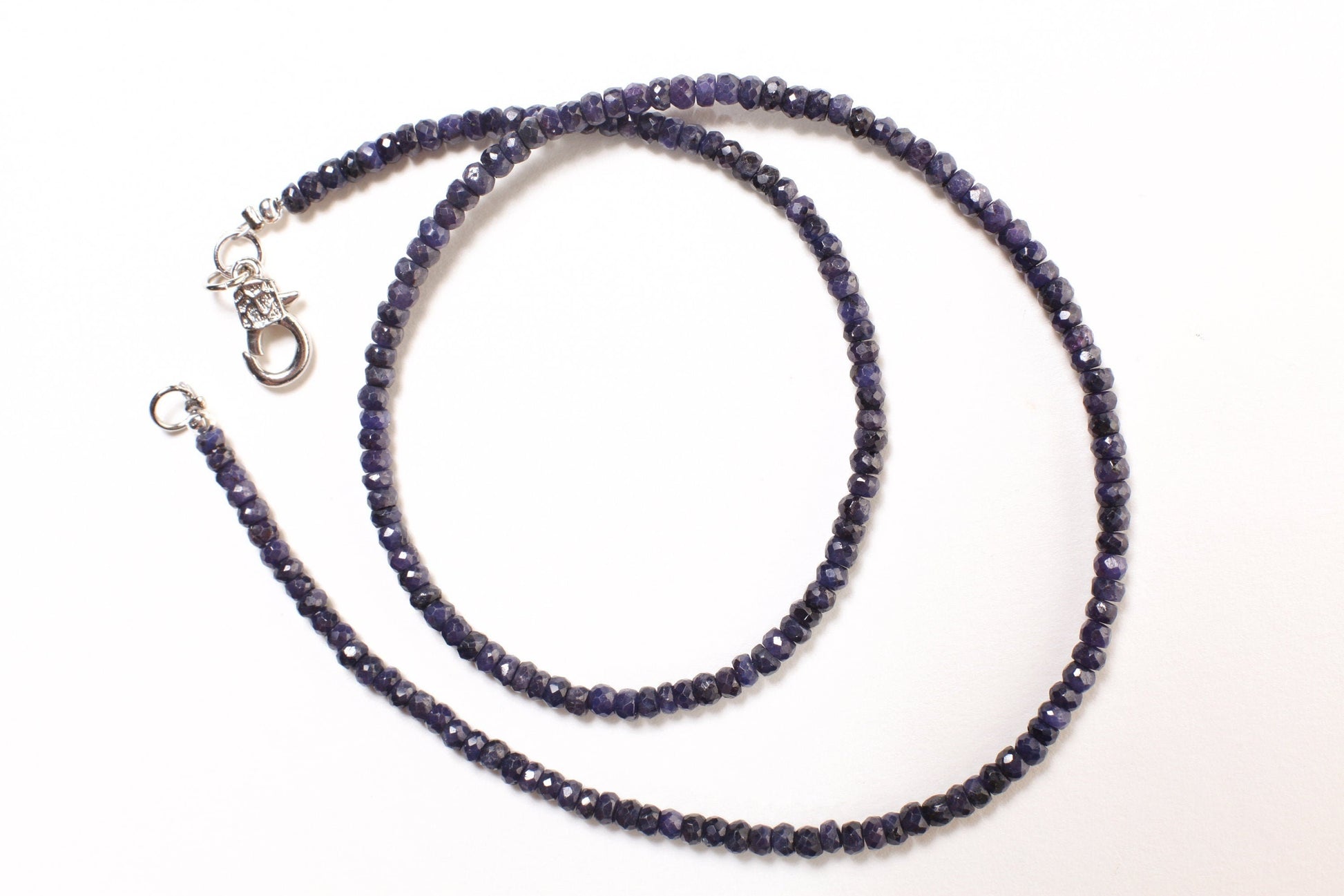 2 Line Sapphire Gemstone Faceted Roundel 4mm Statement Necklace,Adjustable CZ Rhodium Lobster Clasp, 16&quot; - 17&quot; plus 3&quot; extent to 20&quot;