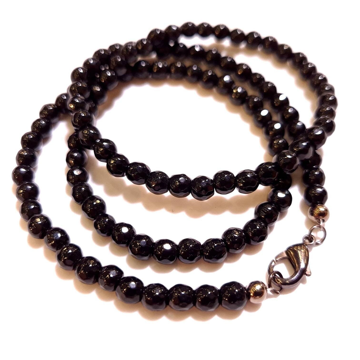 Genuine Black Onyx 6mm Faceted Round AAA quality beaded handmade Necklace. elegant Men and women gift