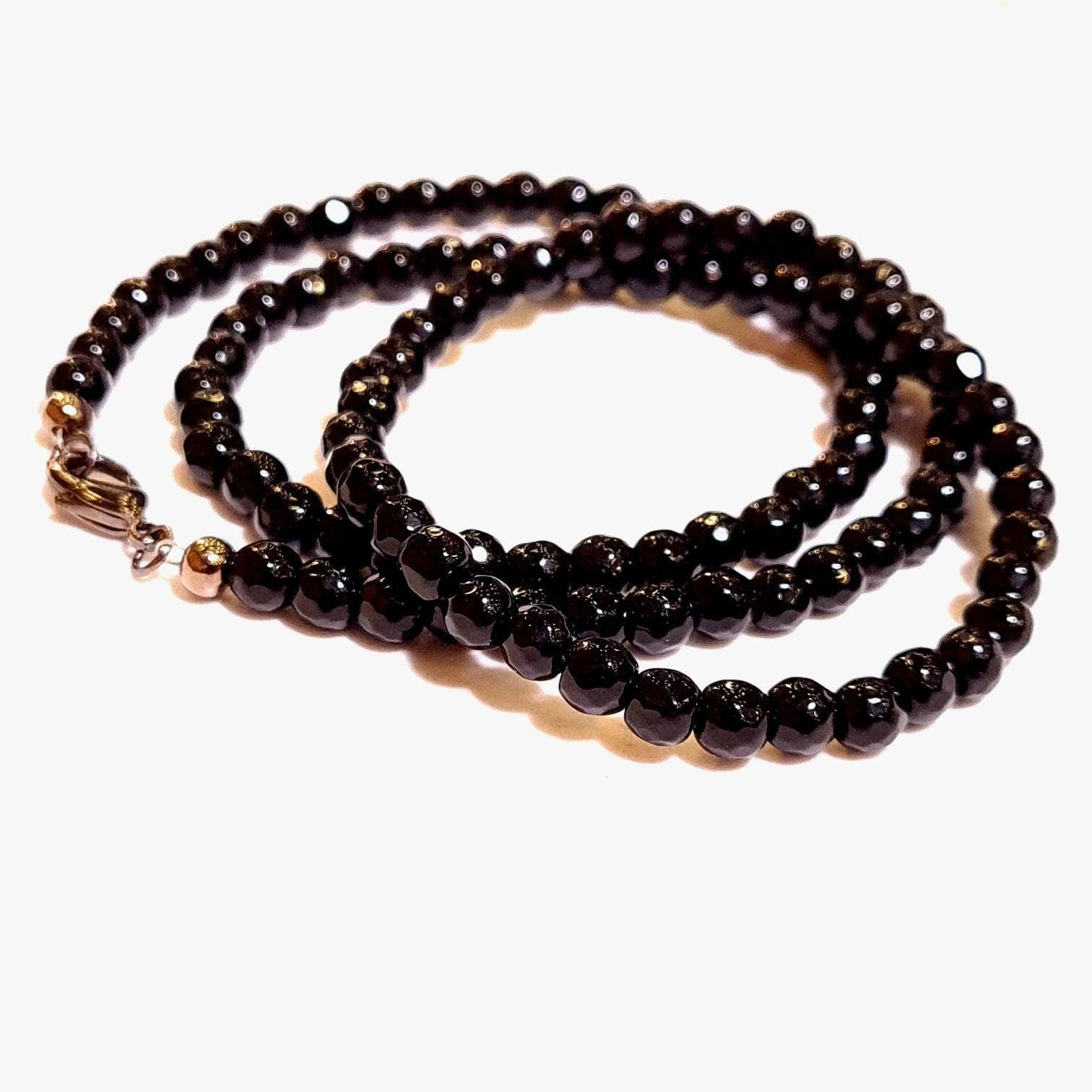 Genuine Black Onyx 6mm Faceted Round AAA quality beaded handmade Necklace. elegant Men and women gift