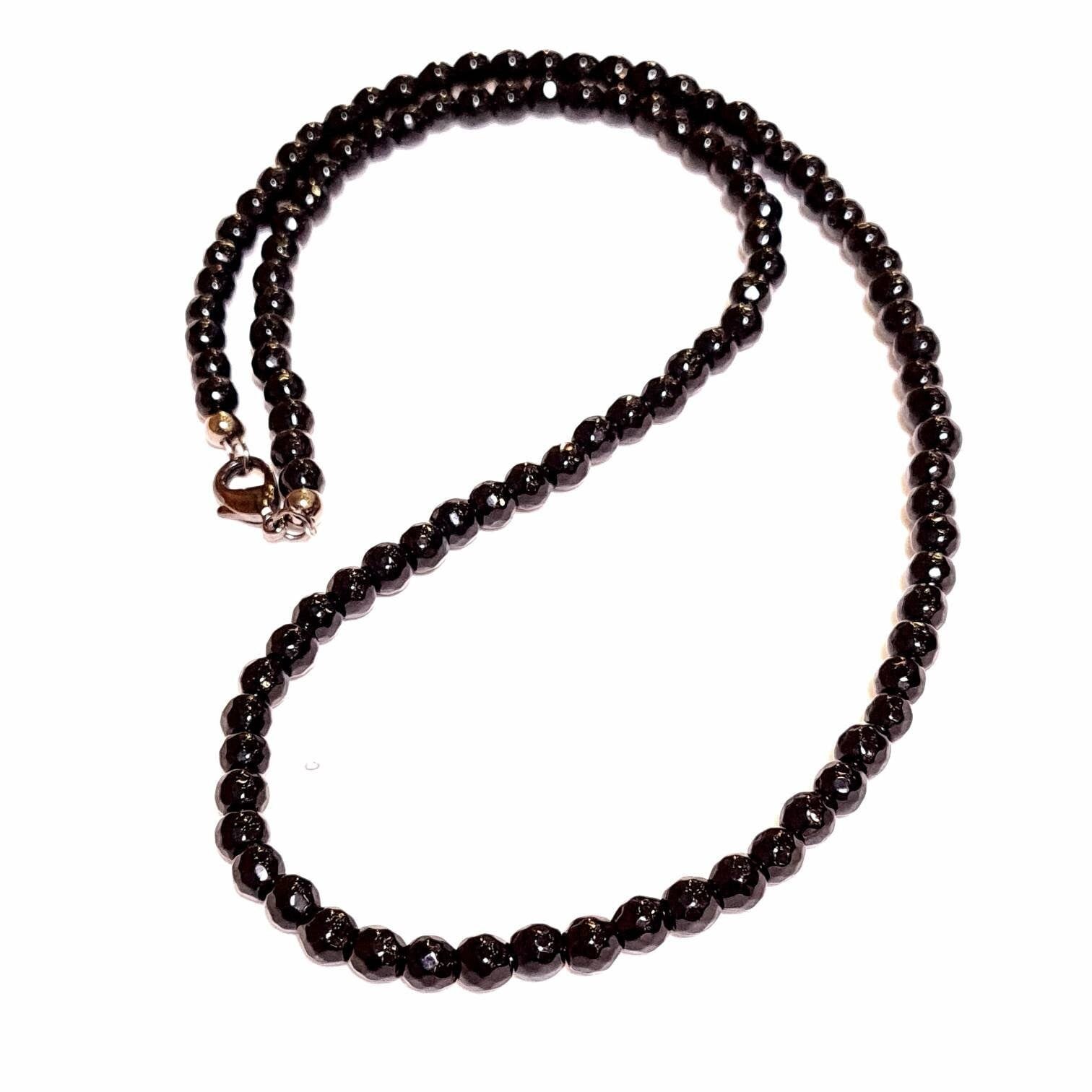 Genuine Black Onyx 6mm Faceted Round AAA quality beaded handmade Necklace. elegant Men and women gift