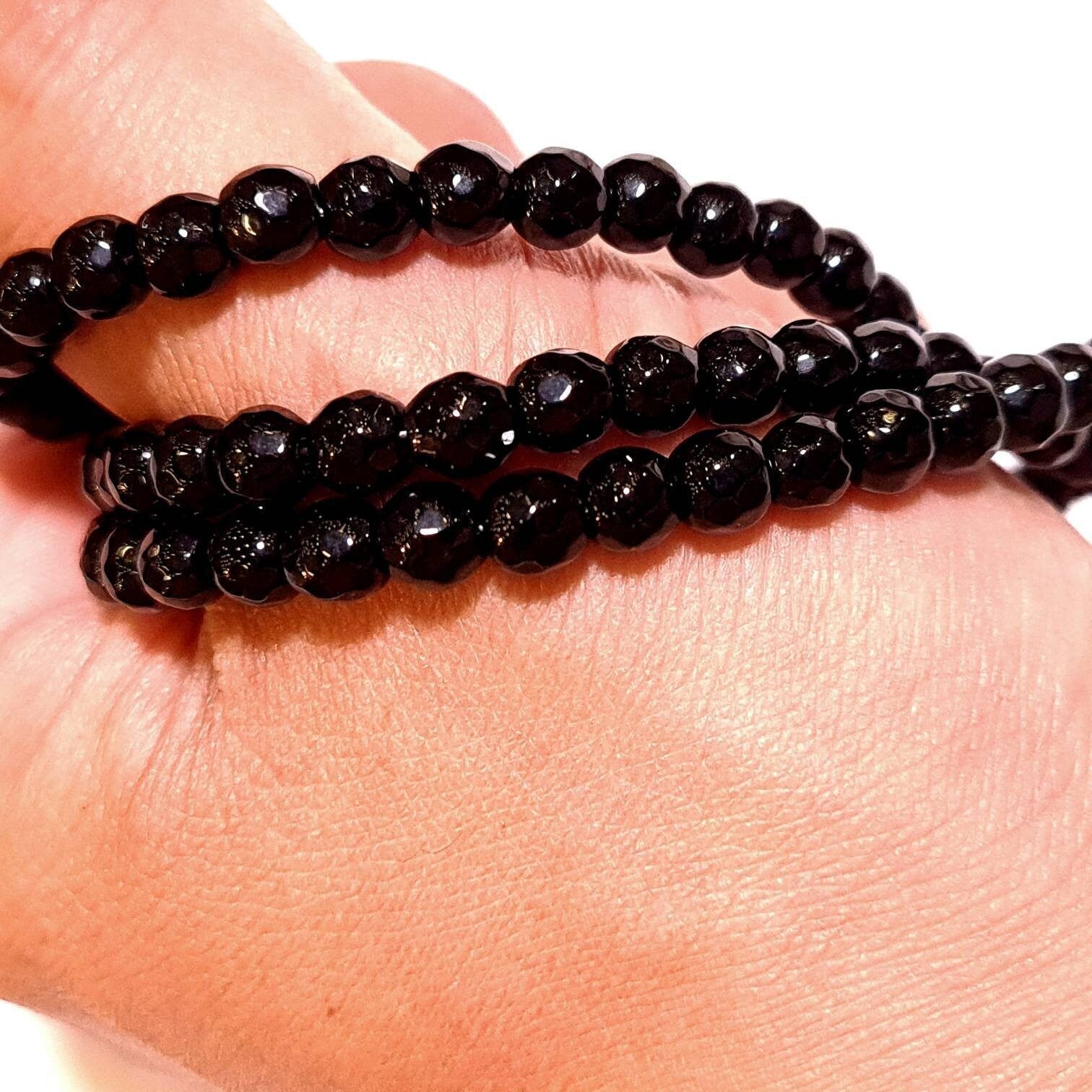 Genuine Black Onyx 6mm Faceted Round AAA quality beaded handmade Necklace. elegant Men and women gift