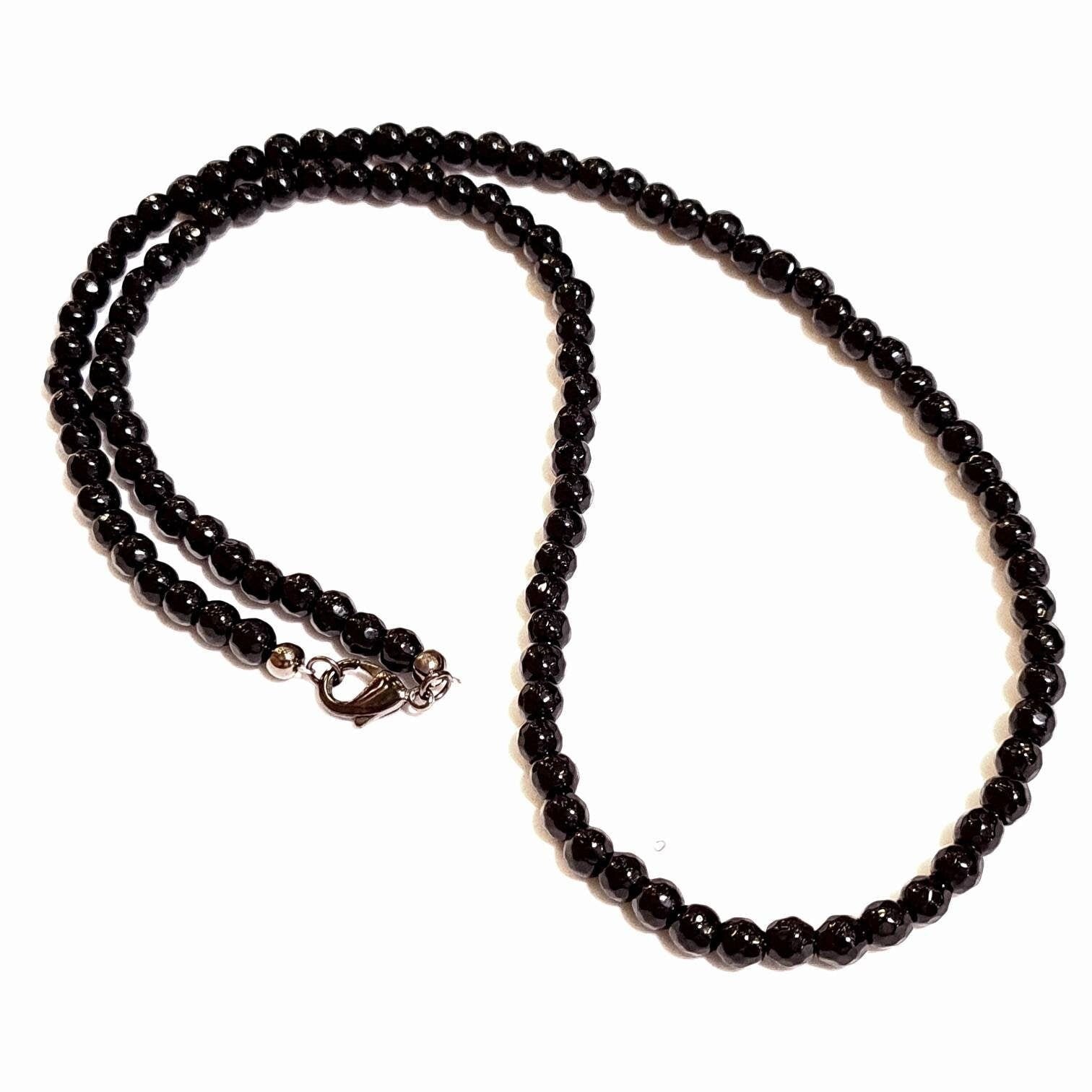 Genuine Black Onyx 6mm Faceted Round AAA quality beaded handmade Necklace. elegant Men and women gift