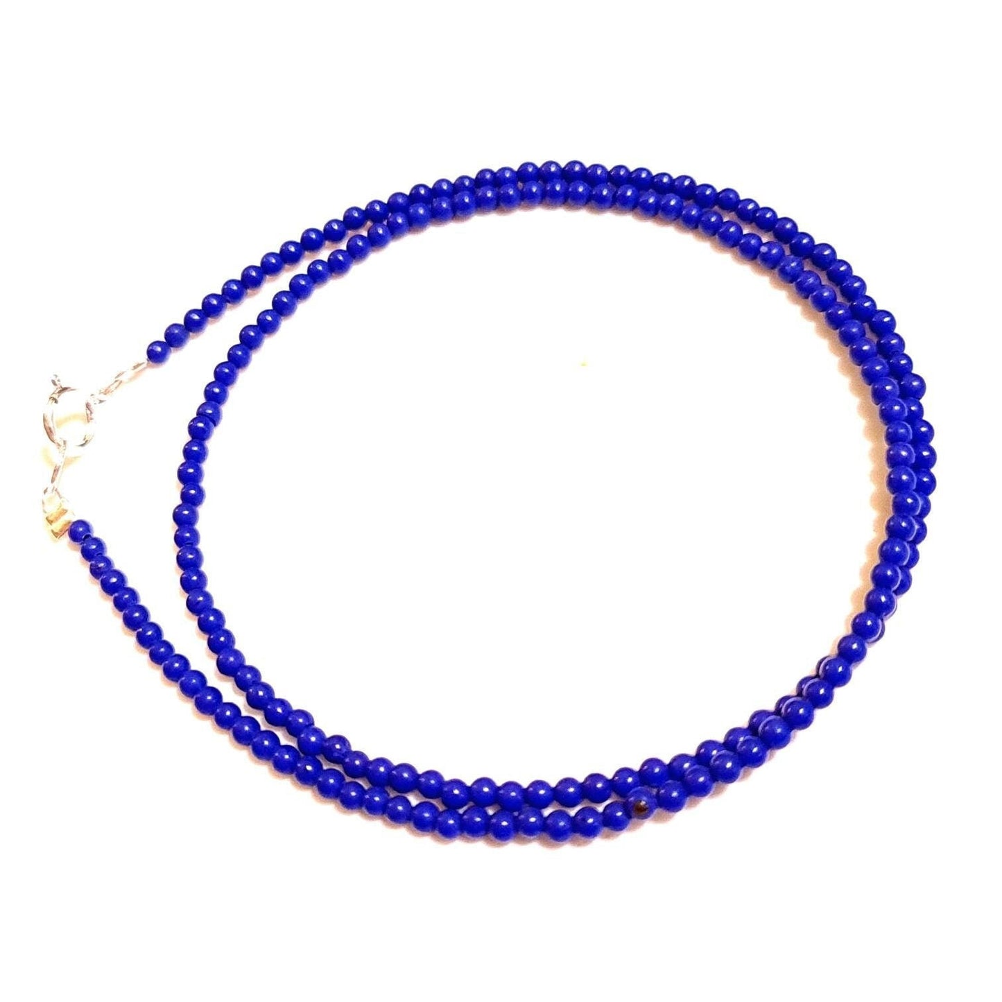 Genuine Lapis Lazuli 2mm smooth Round royal blue with 925 Sterling clasp Choker, Layering Necklace Gemstones gift for Man and women