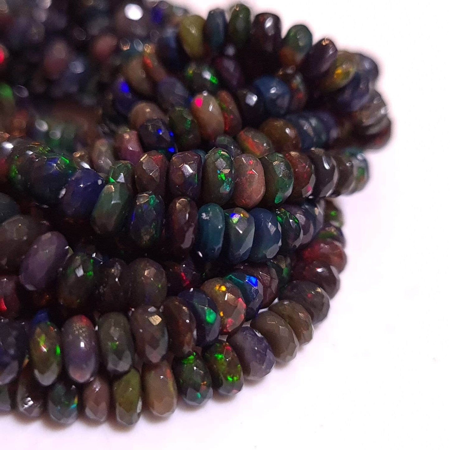 Natural Black Ethiopian Welo fire Opal Faceted Rondelle 4-5.5mm graduated AAA quality sparkly beads for jewelry making , 7” , 14” strand