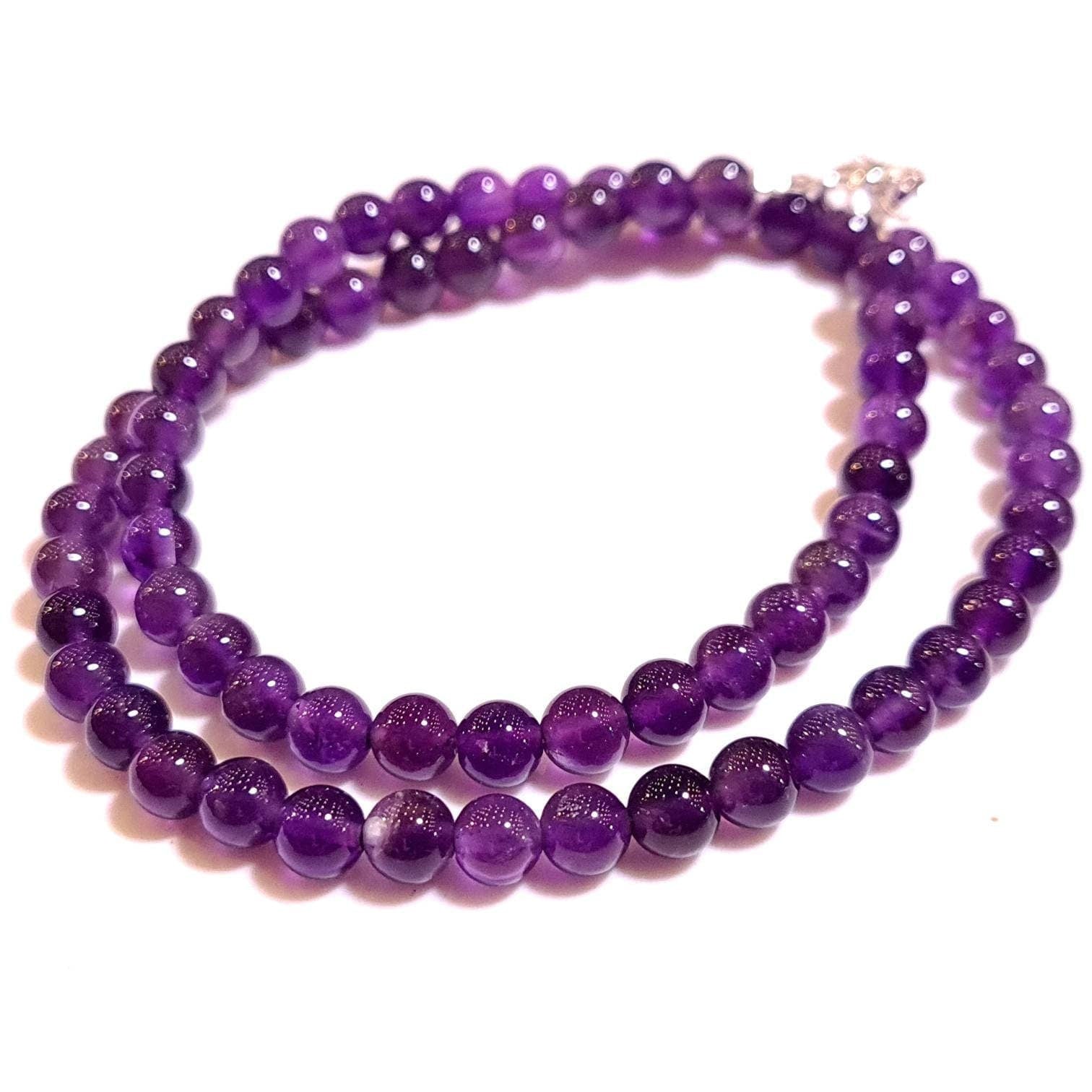 Natural Amethyst Purple 6mm Smooth Round AAA beaded Choker, Layering Necklace in Sterling Silver clasp. February birthstone,For Man & woman