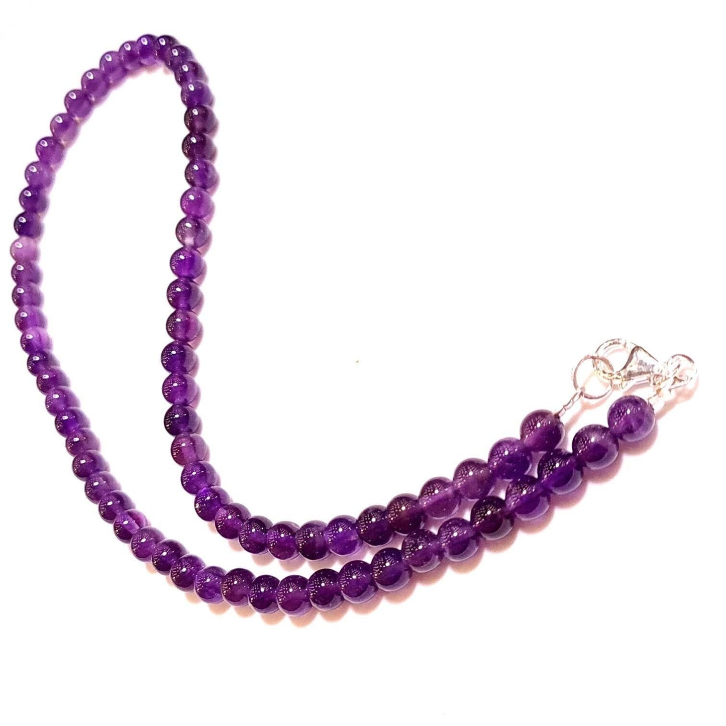 Natural Amethyst Purple 6mm Smooth Round AAA beaded Choker, Layering Necklace in Sterling Silver clasp. February birthstone,For Man & woman