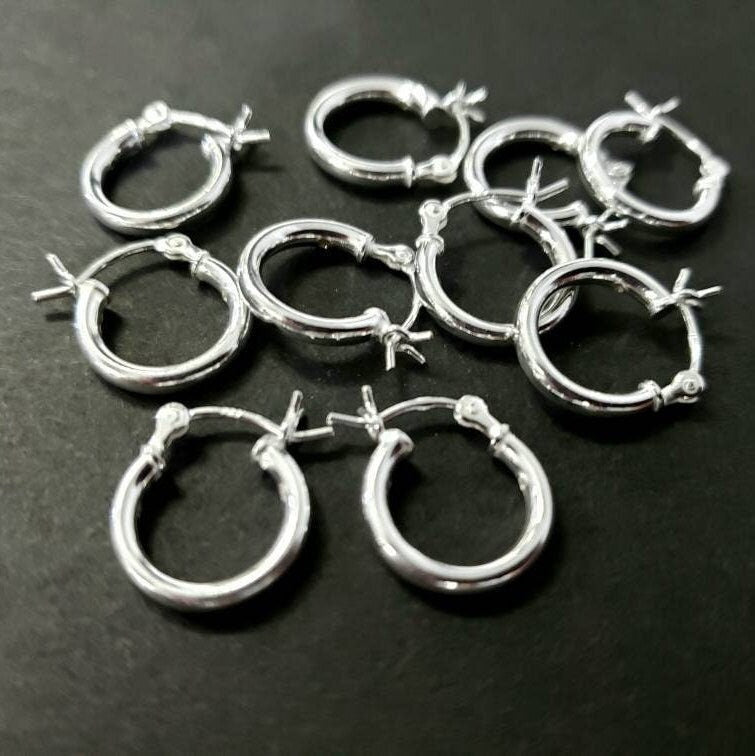 925 Sterling Silver 12mm snap on small hoop earring. Minimalist simple wear hoop earring. 1 pair, 925 stamped