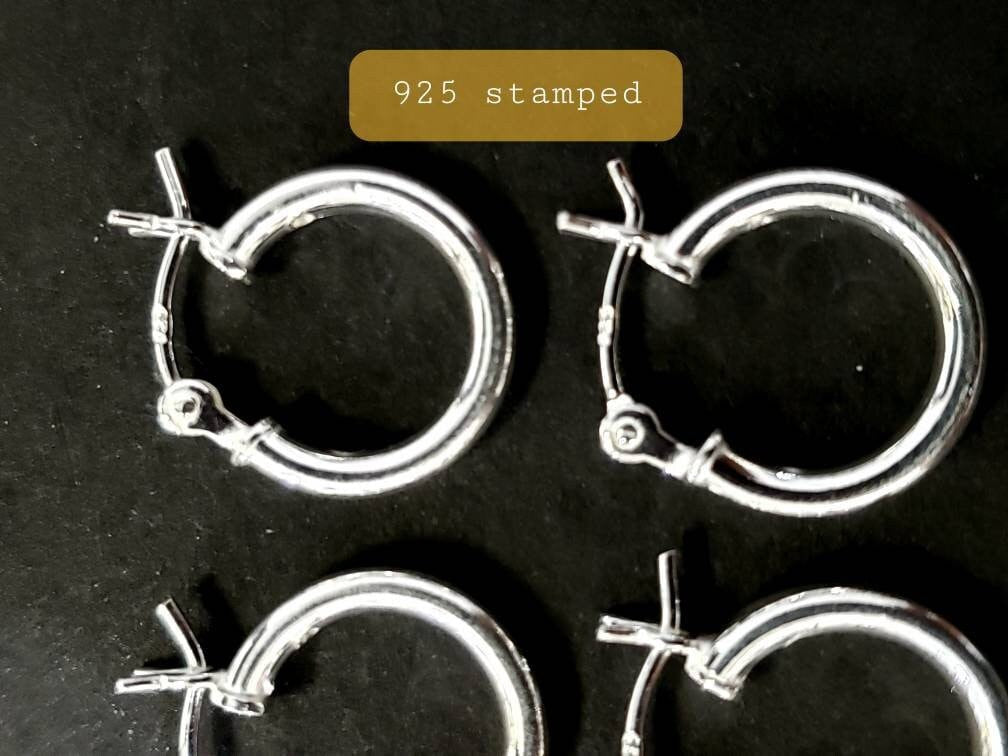 925 Sterling Silver 12mm snap on small hoop earring. Minimalist simple wear hoop earring. 1 pair, 925 stamped