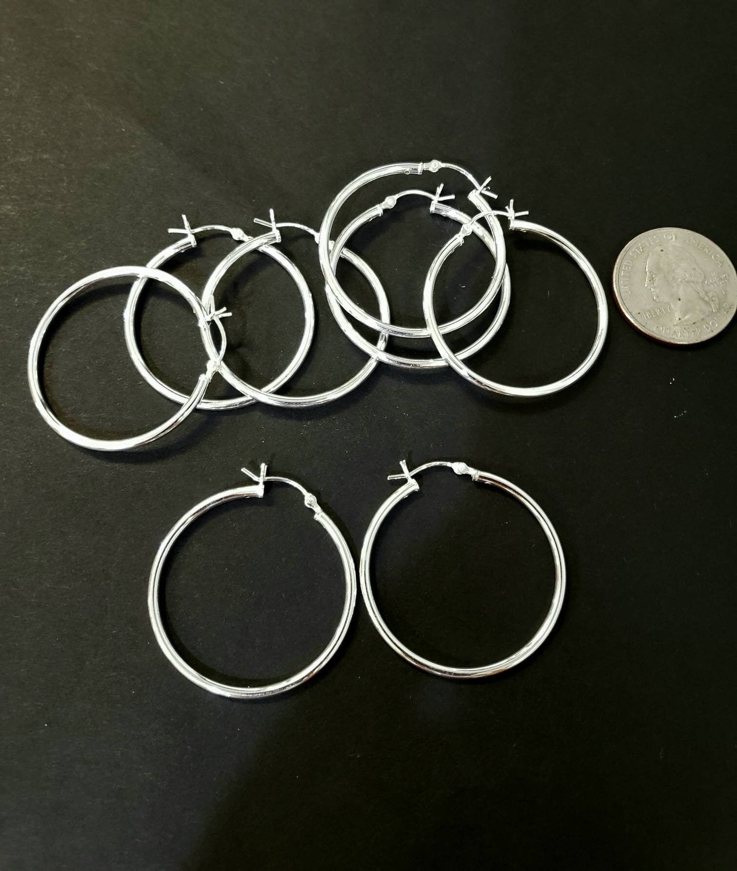 925 Sterling Silver 34mm Snap on large hoop earring. Minimalist simple wear hoop earring. 1 pair, 925 stamped