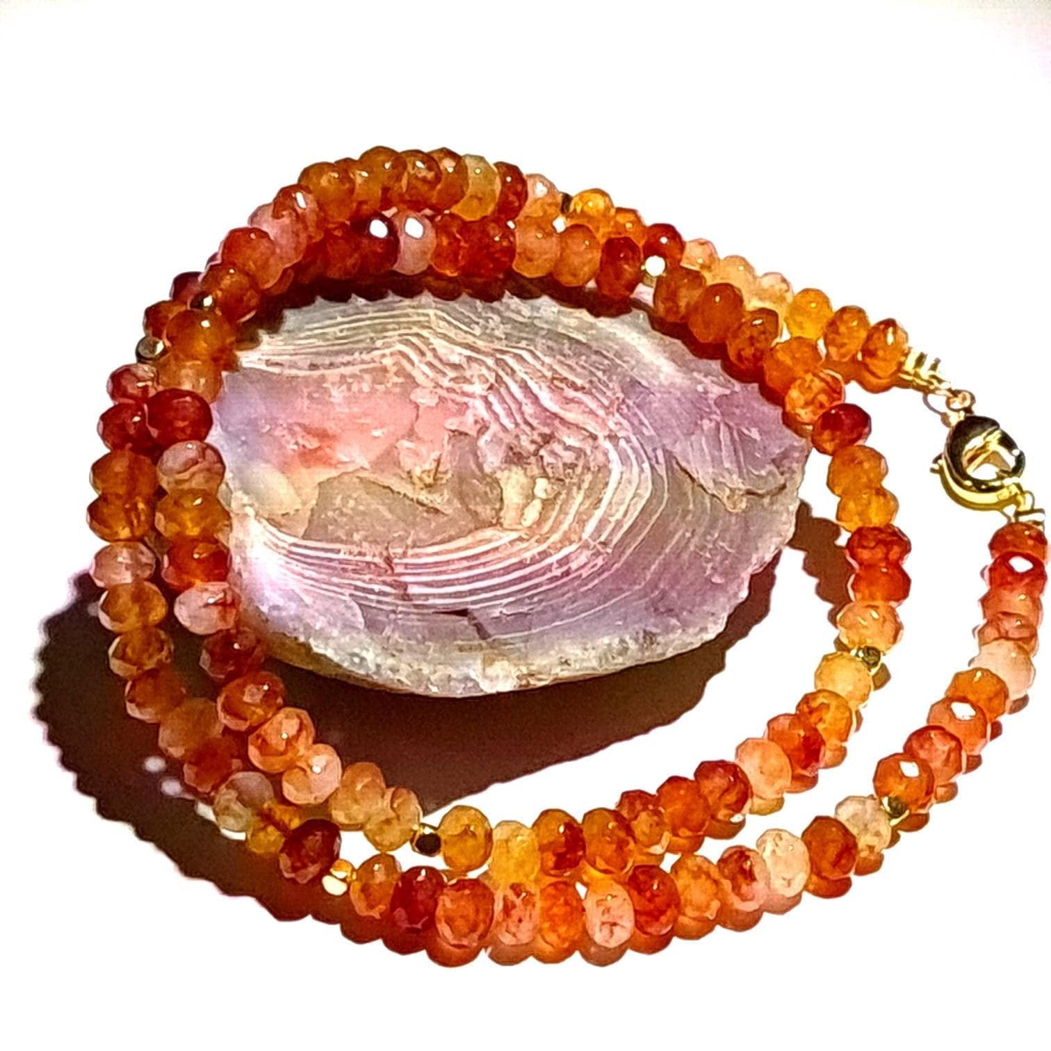 Natural Carnelian Ombre Orange shaded Faceted Healing Gemstones in Gold Clasp Necklace, choker, layering gift