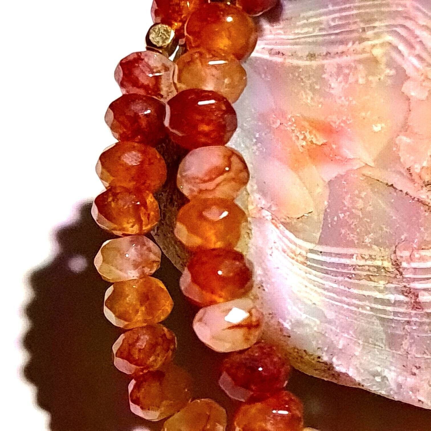 Natural Carnelian Ombre Orange shaded Faceted Healing Gemstones in Gold Clasp Necklace, choker, layering gift