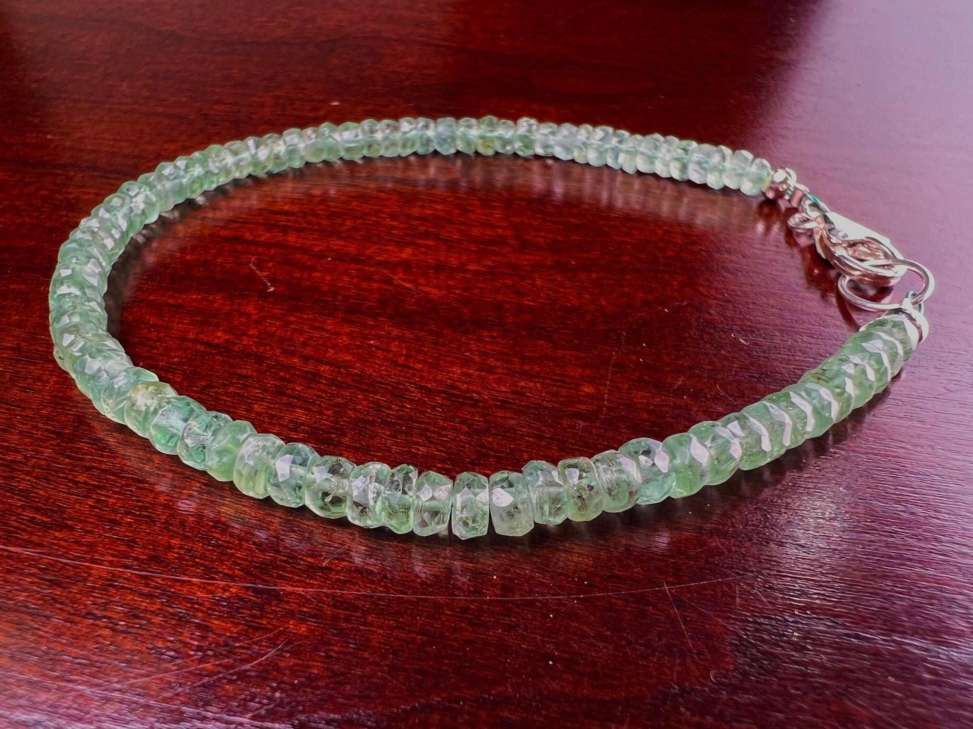 Natural Green Kyanite Bracelet , AAA Quality Mint Green Kyanite Faceted 3.5-5.5mm roundel, 925 sterling silver bracelet gift 6”-10” size.